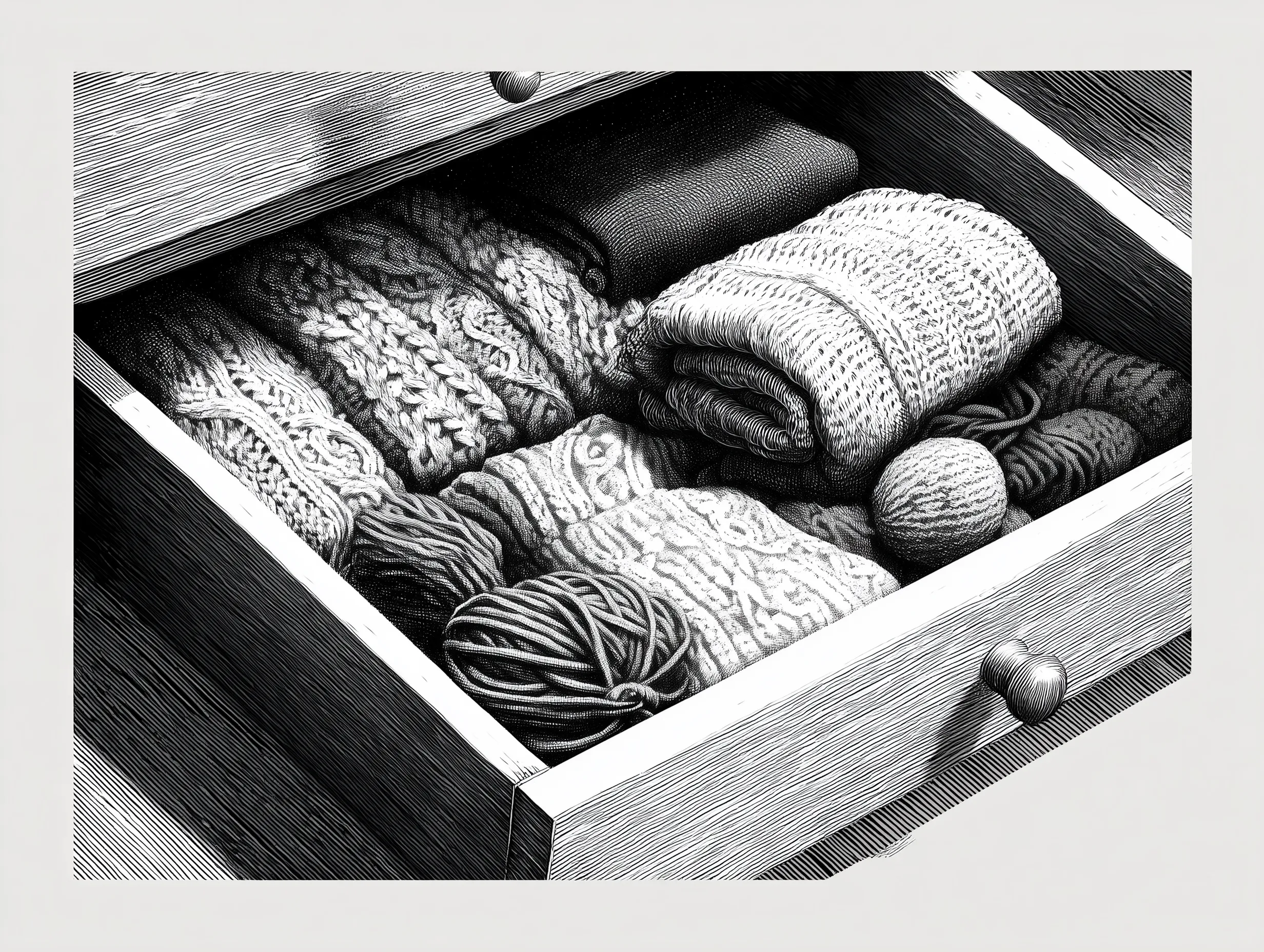 Hand-Drawn Illustration of a Knitting Drawer