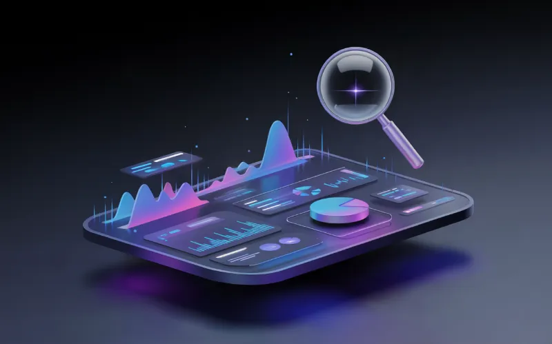 Futuristic 3D Data Analytics Dashboard Illustration