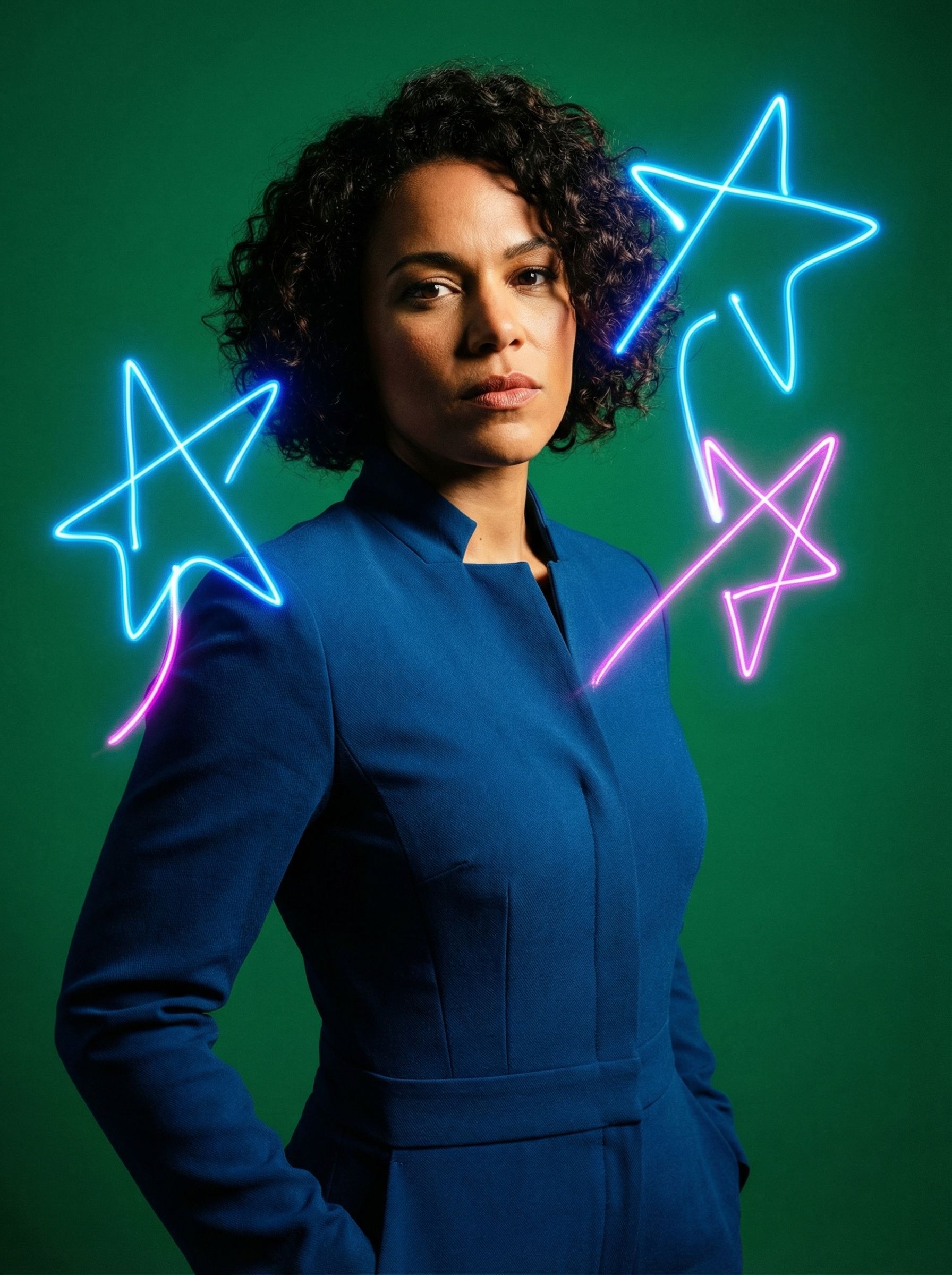 Portrait with neon star light trails