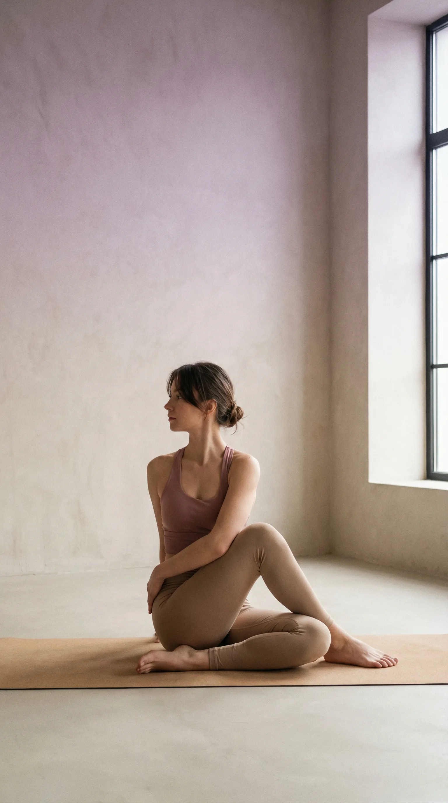 Woman practicing yoga in minimalist studio