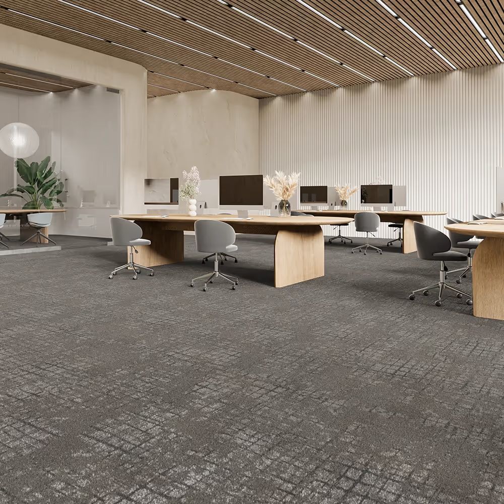 Durable carpet tile grid installation for commercial heavy traffic zones