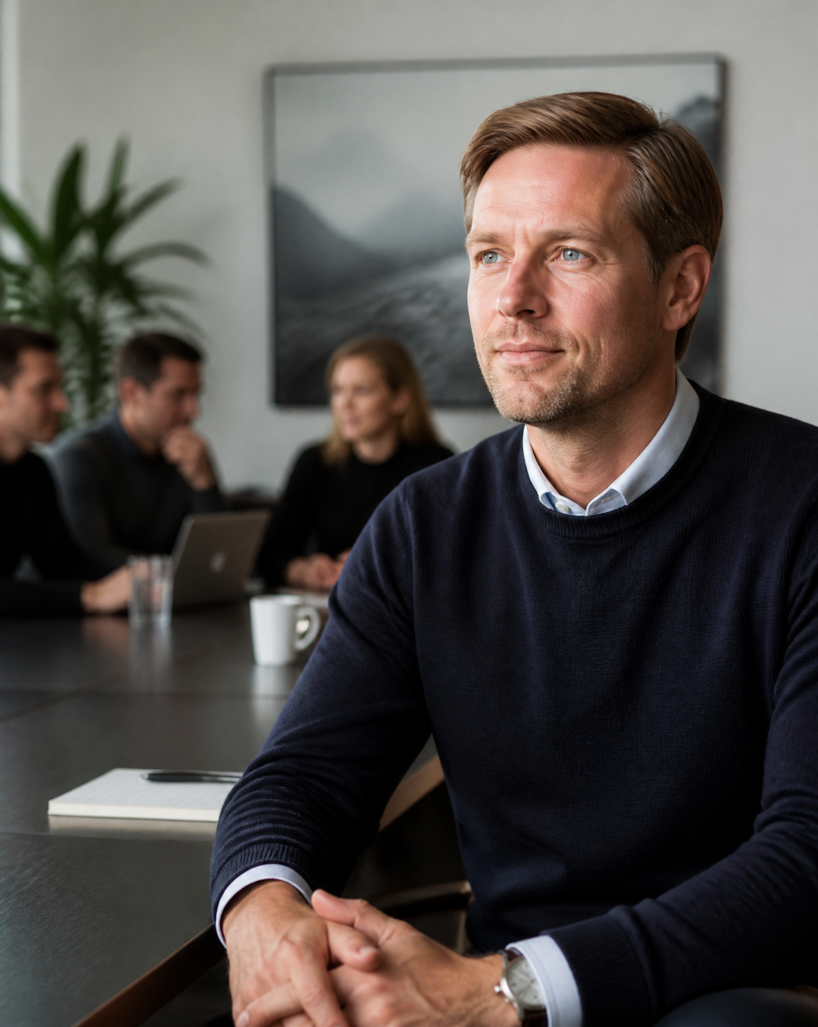 Thoughtful Professional in Corporate Meeting Room