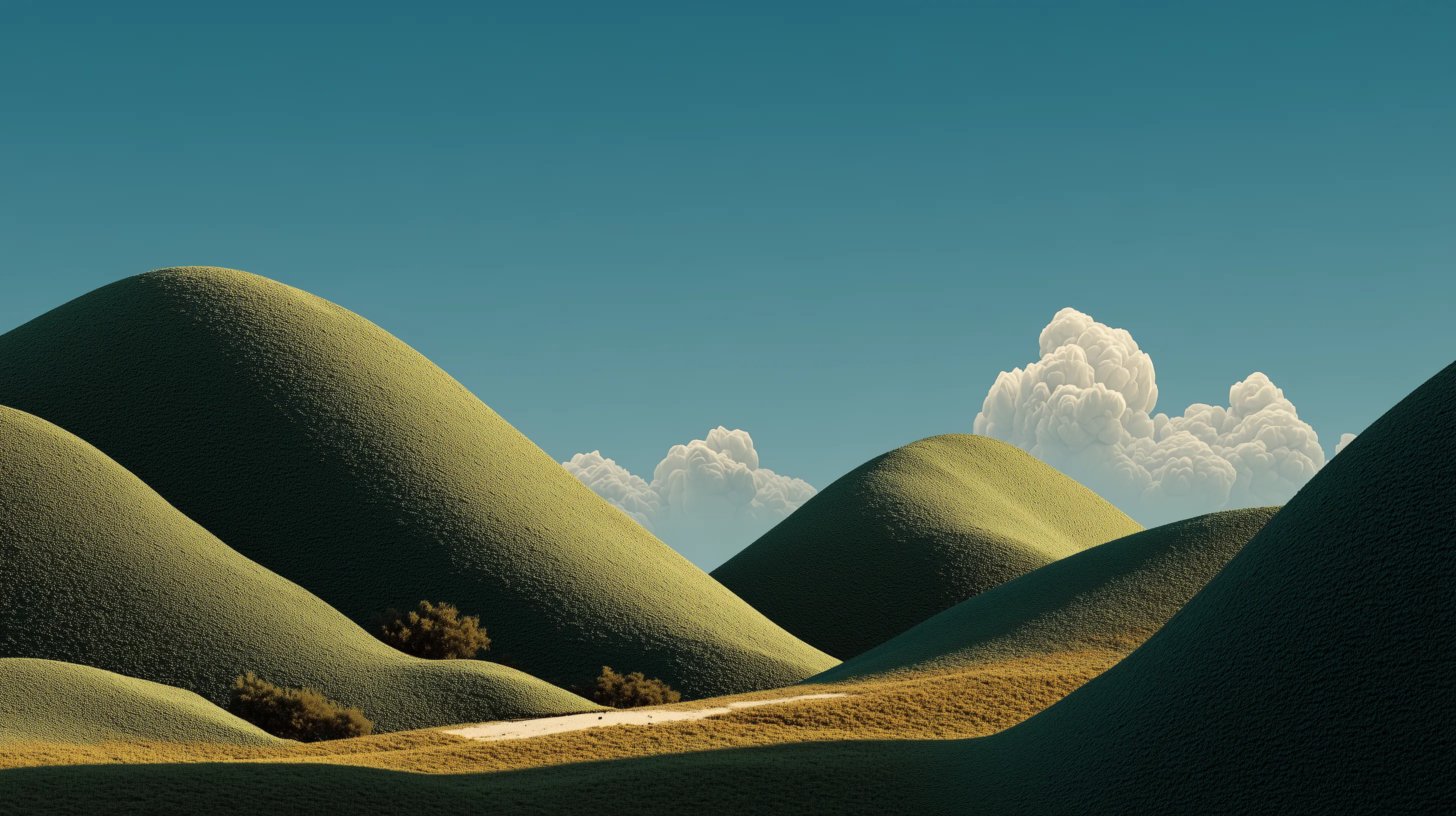 Surreal Rolling Hills Under Blue Sky