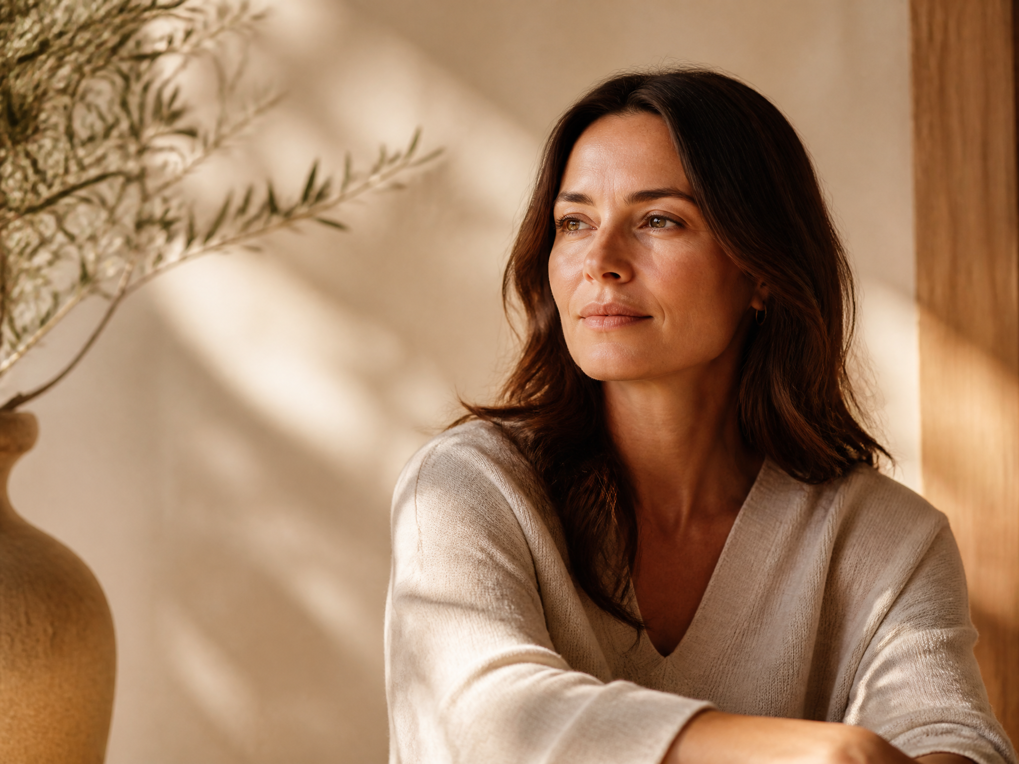Serene Woman in Warm Interior Light