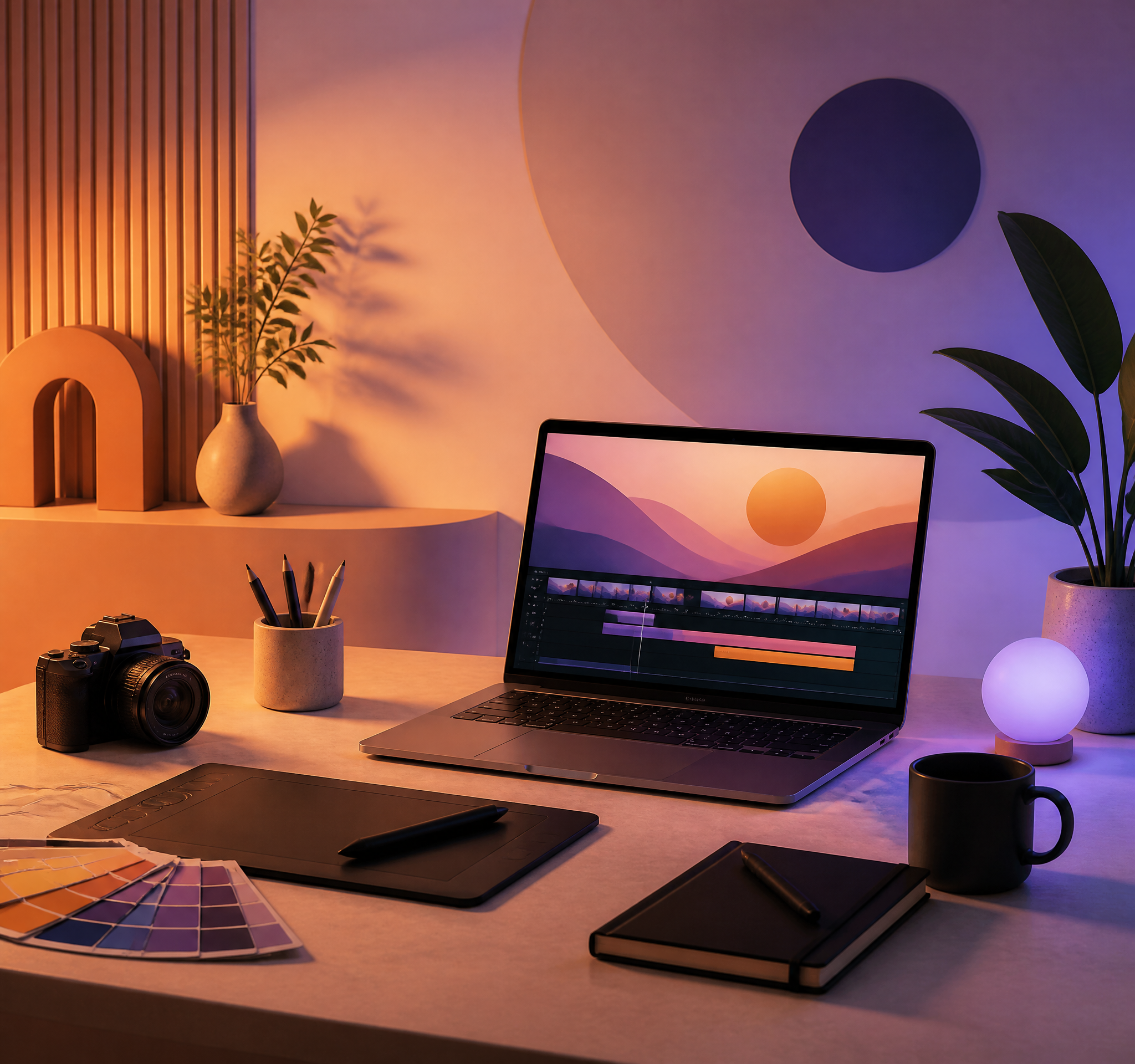 Creative Professional Workspace with Dual-Tone Lighting