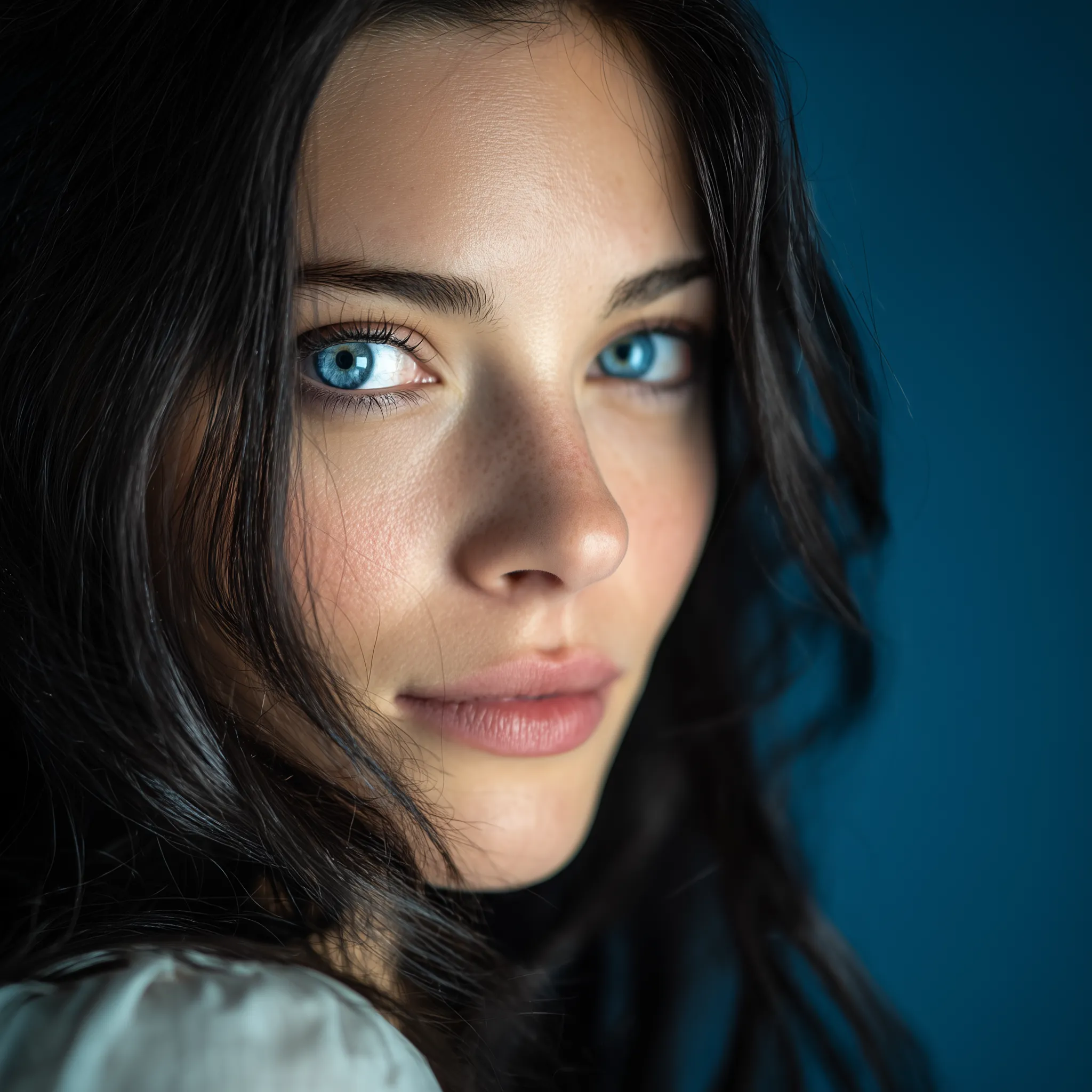 Close-up Portrait of a Woman with Blue Eyes