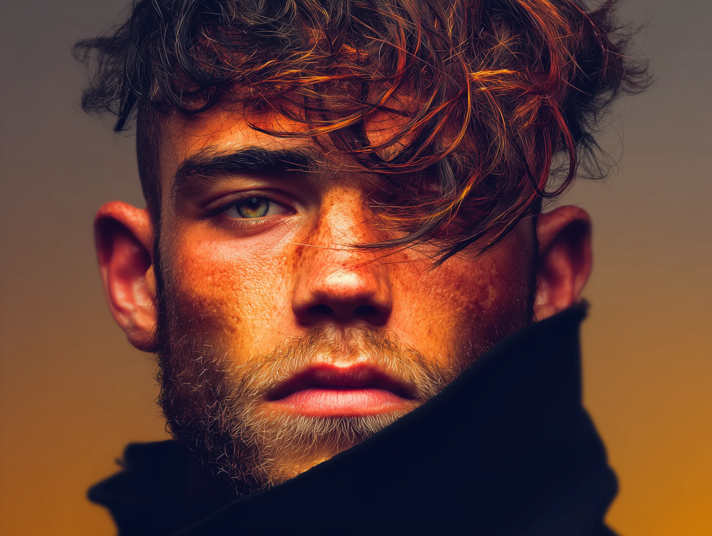 Moody close-up portrait with dramatic lighting