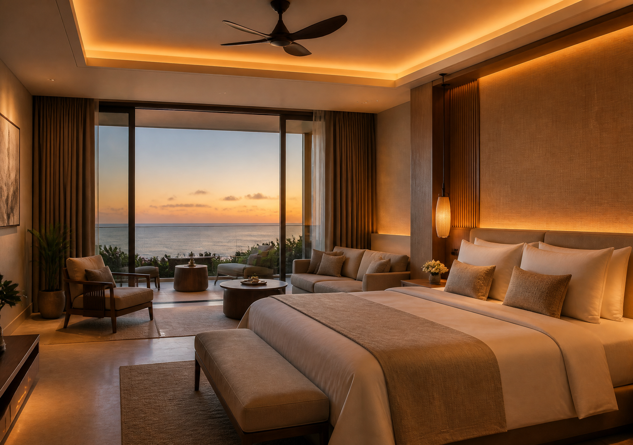Luxury Oceanfront Bedroom at Sunset