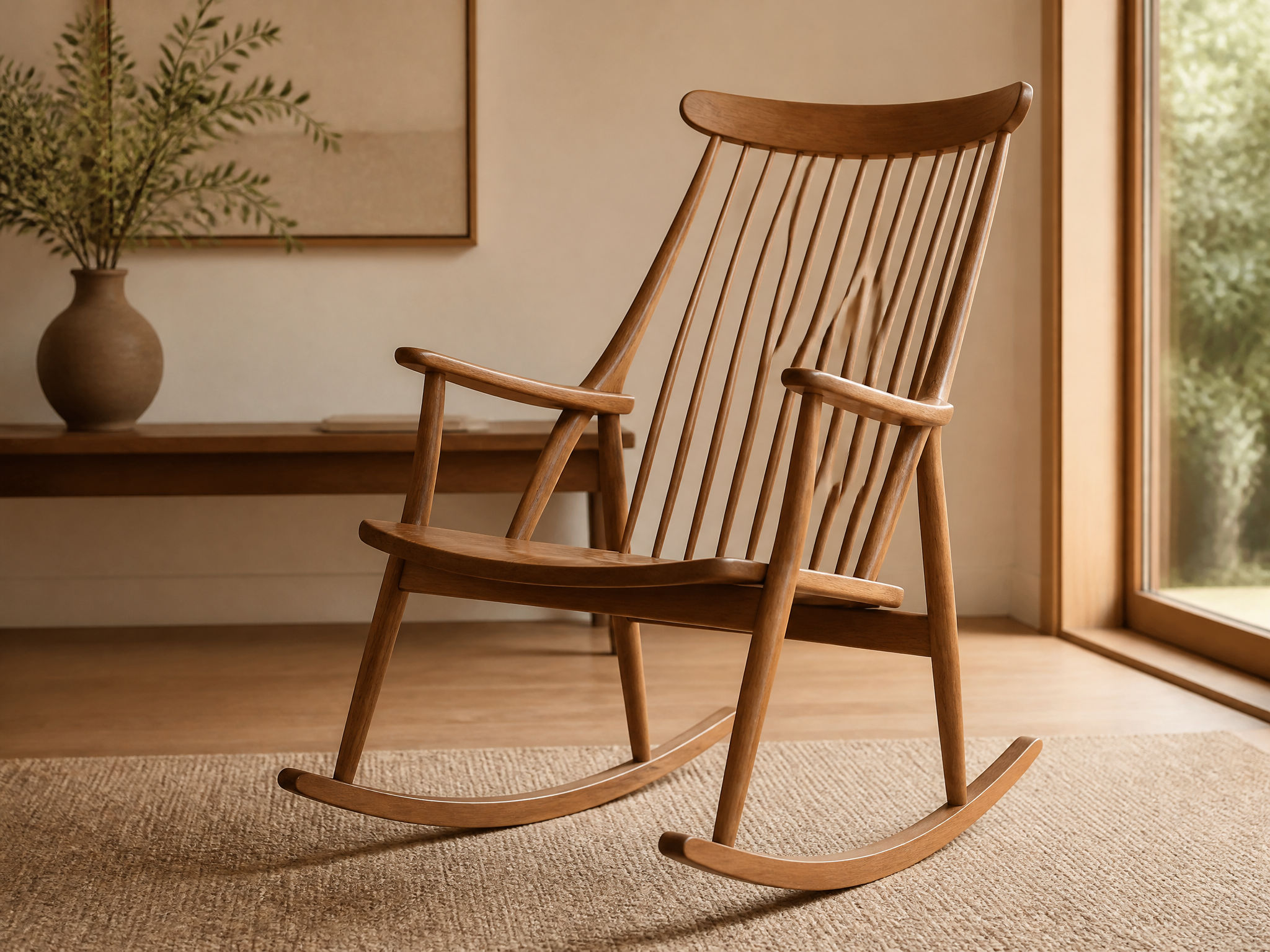 Modern Wooden Rocking Chair in Minimalist Interior