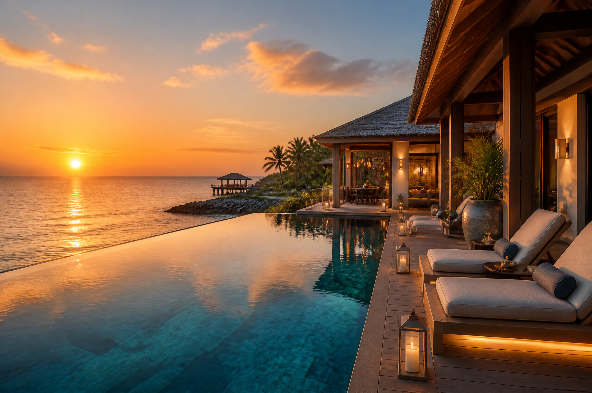 Luxury Tropical Villa with Infinity Pool at Sunset