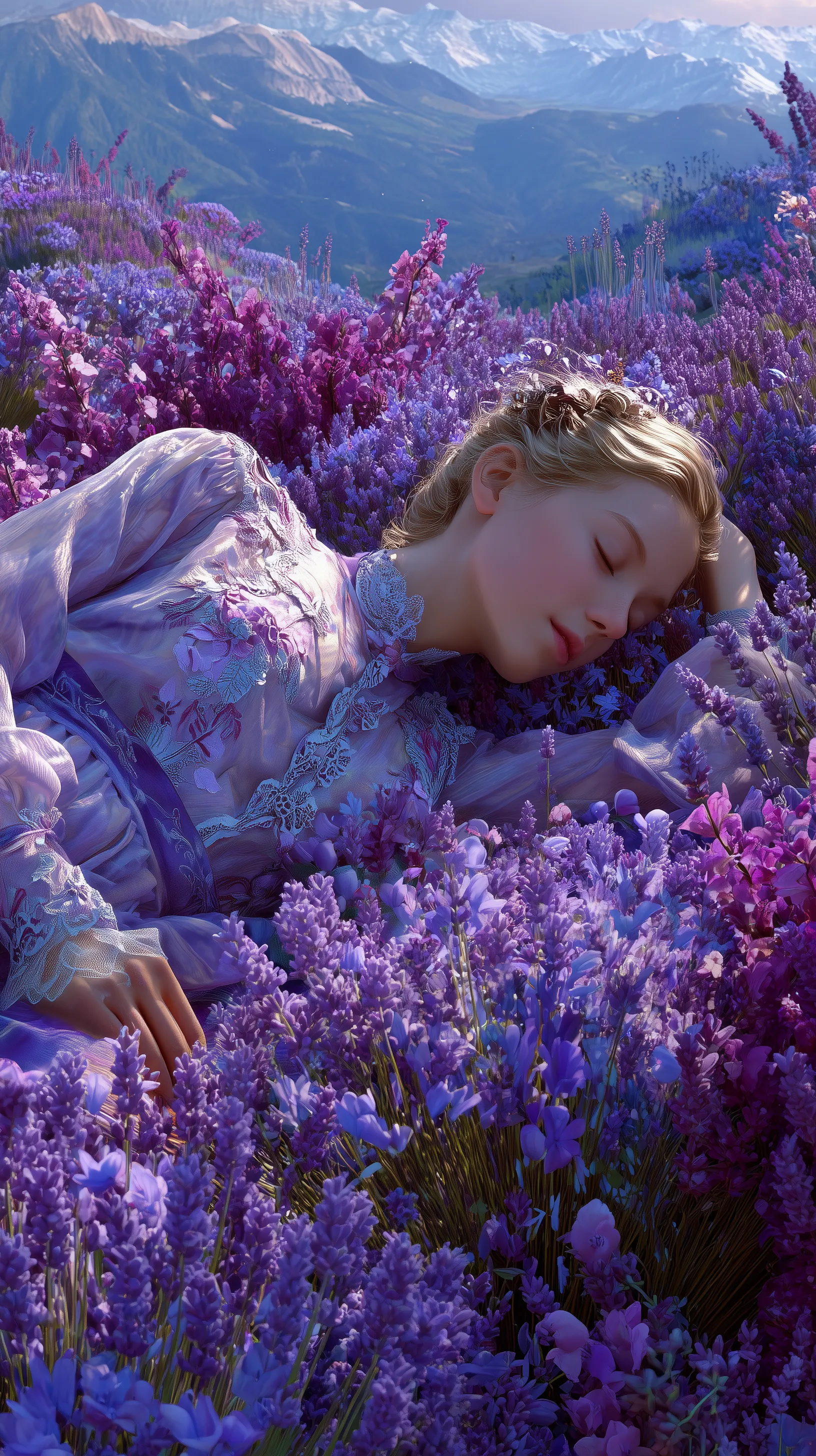 Sleeping Woman in Lavender Mountain Meadow
