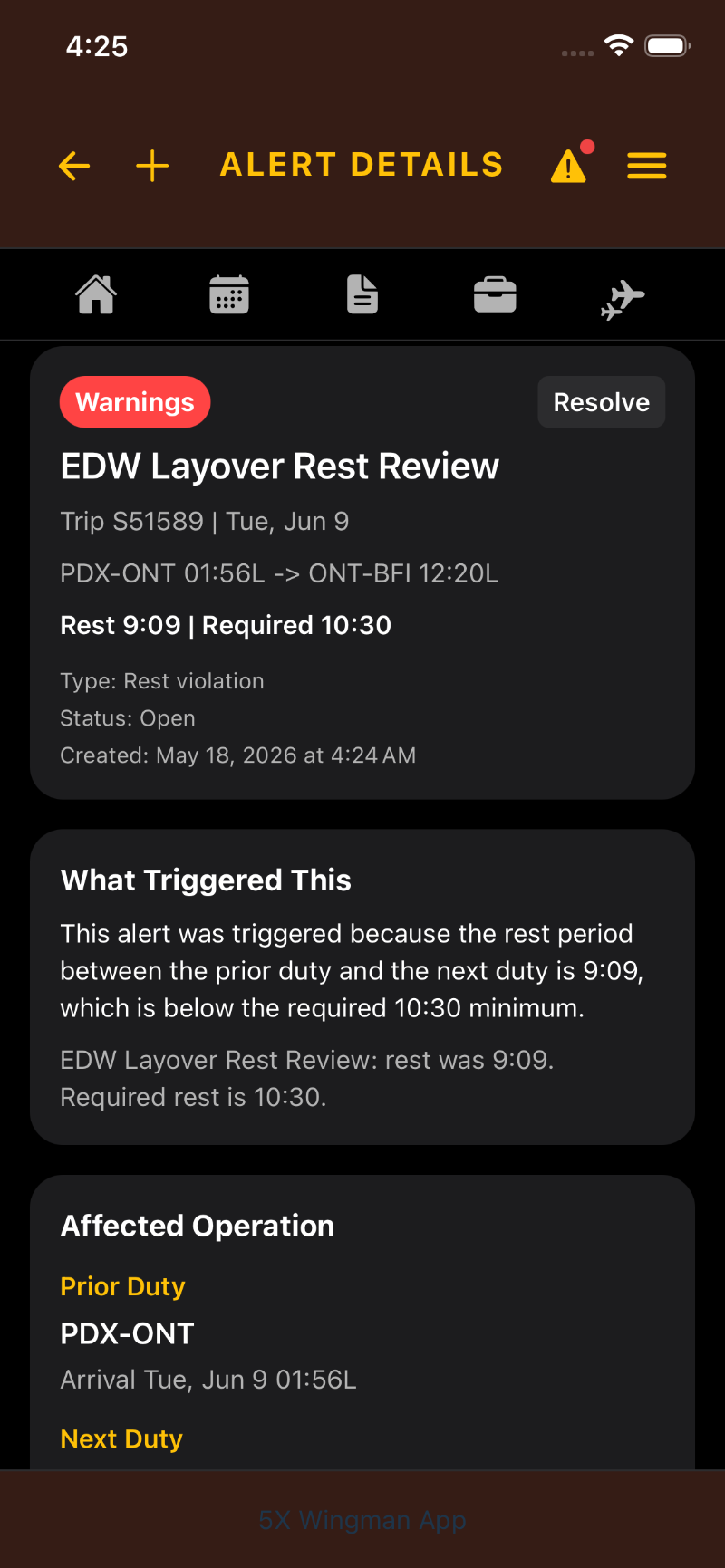 Violation tracking detail screenshot