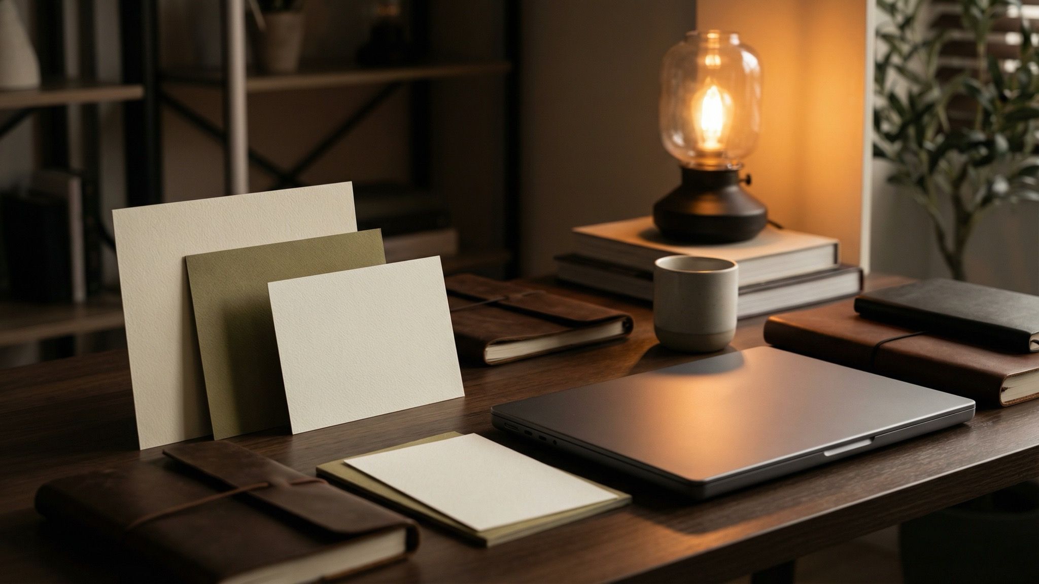 Cozy workspace with stationery and laptop