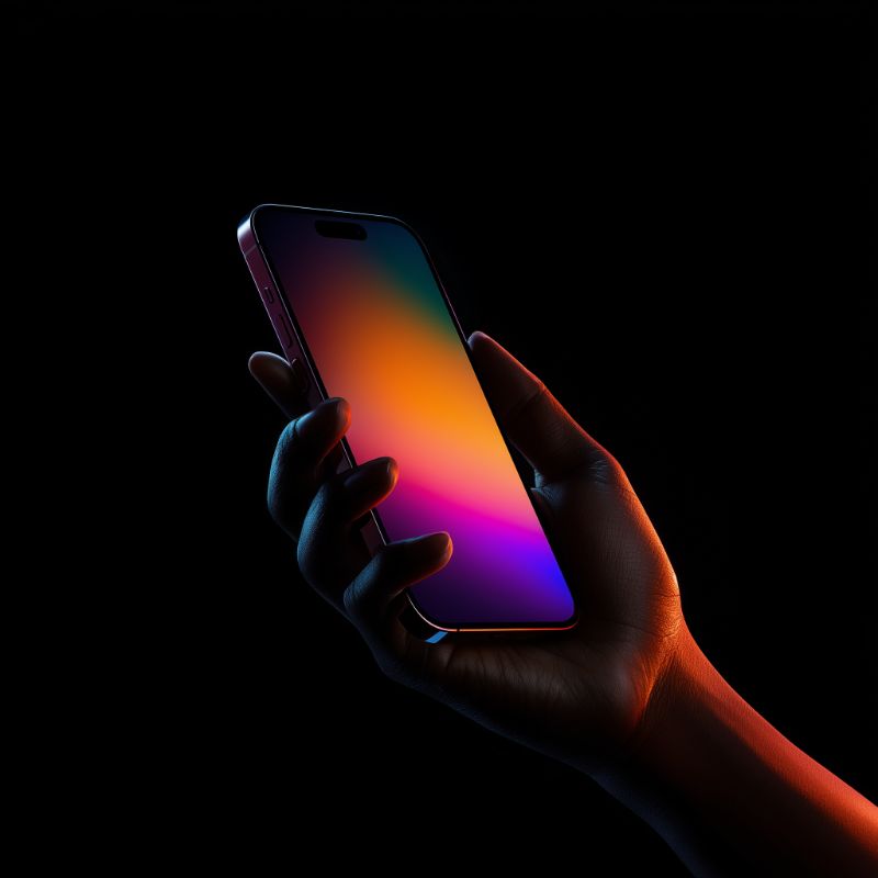 Hand Holding Smartphone with Vibrant Gradient Screen
