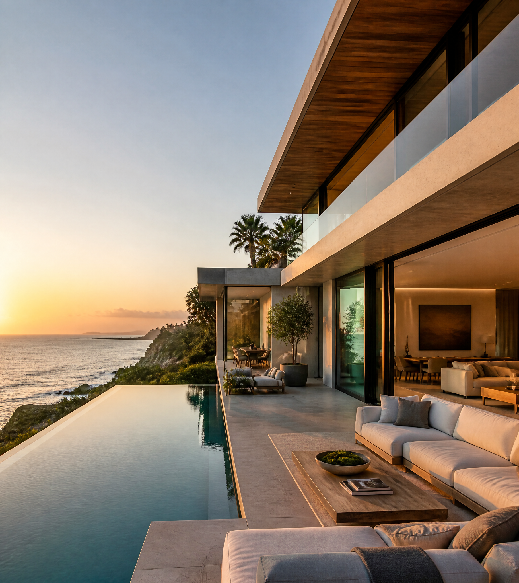 Luxury Coastal Villa with Infinity Pool at Sunset