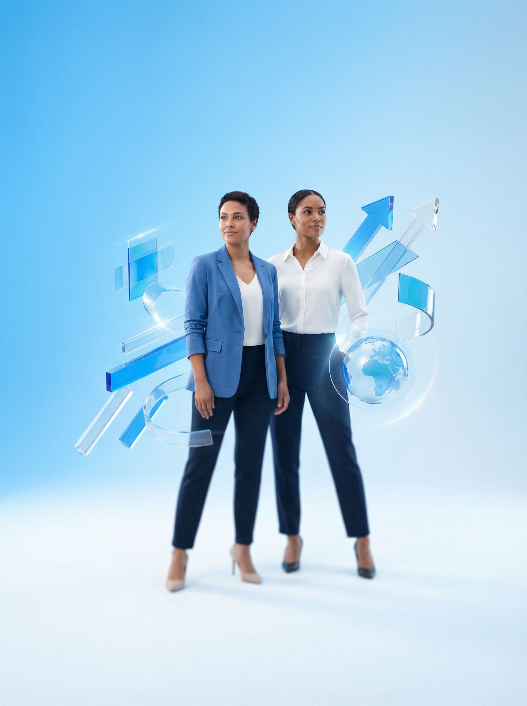 Businesswomen with digital growth graphics