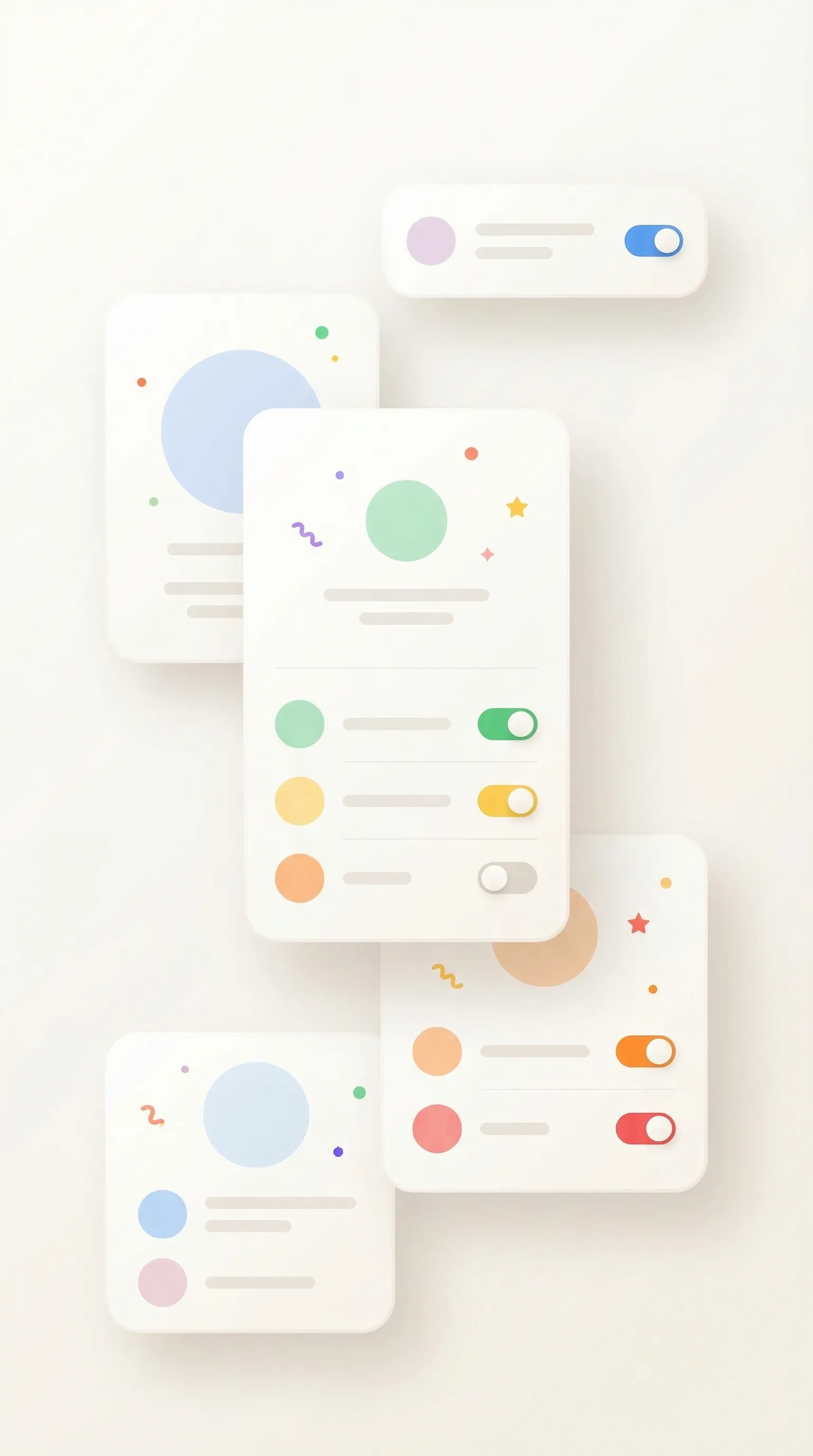 Minimal UI Cards with Colorful Toggles