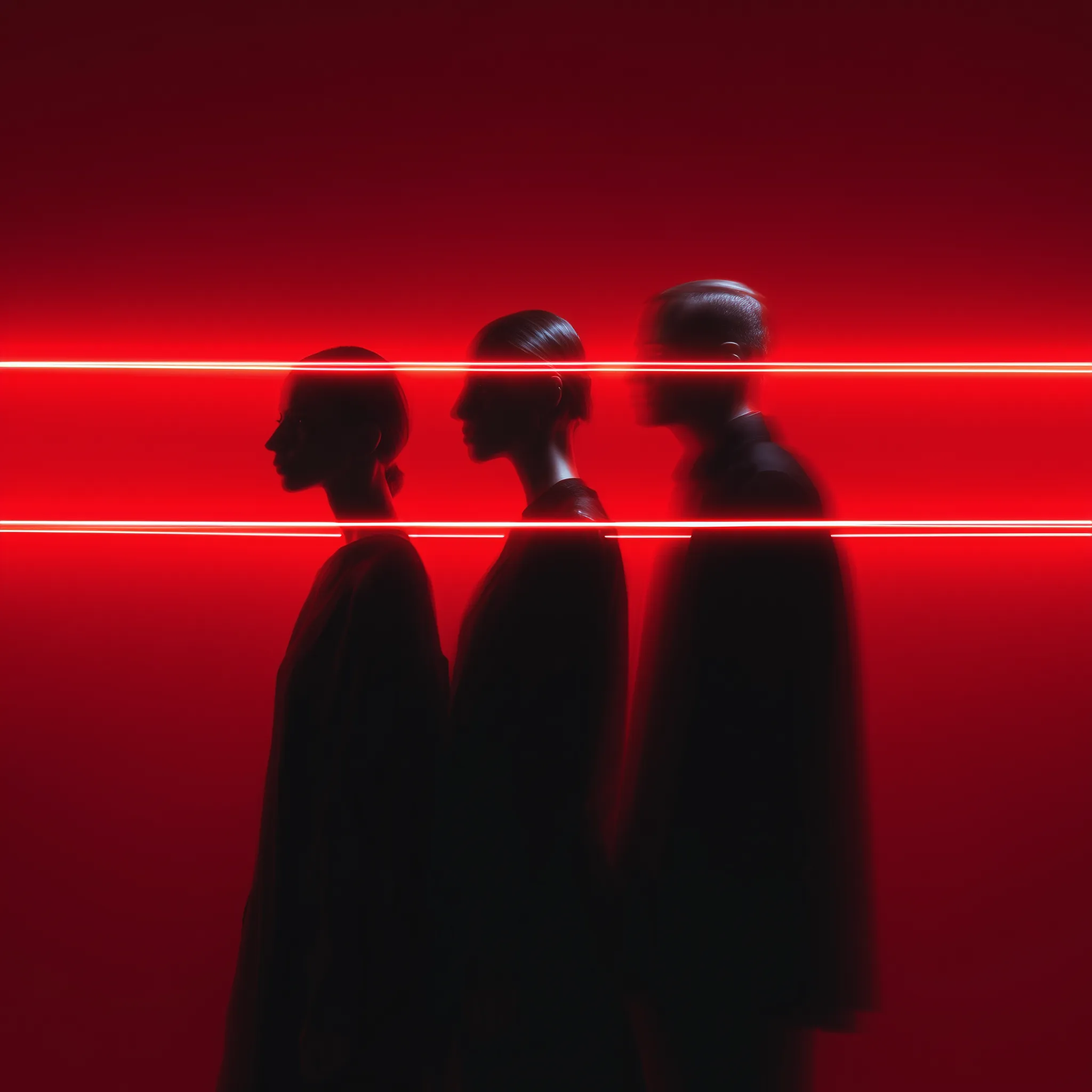 Red Neon Silhouettes in Profile