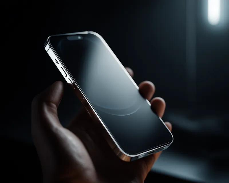 Hand Holding Sleek Smartphone in Low Light