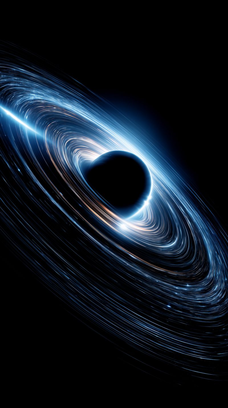 Glowing Blue Accretion Disk Around Black Hole