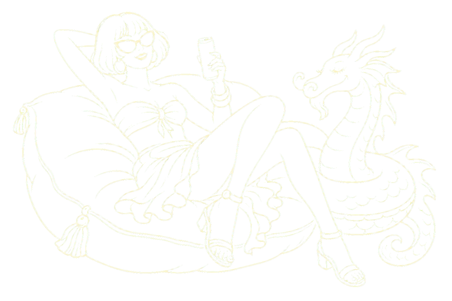 Minimalist line art of a woman with a dragon float