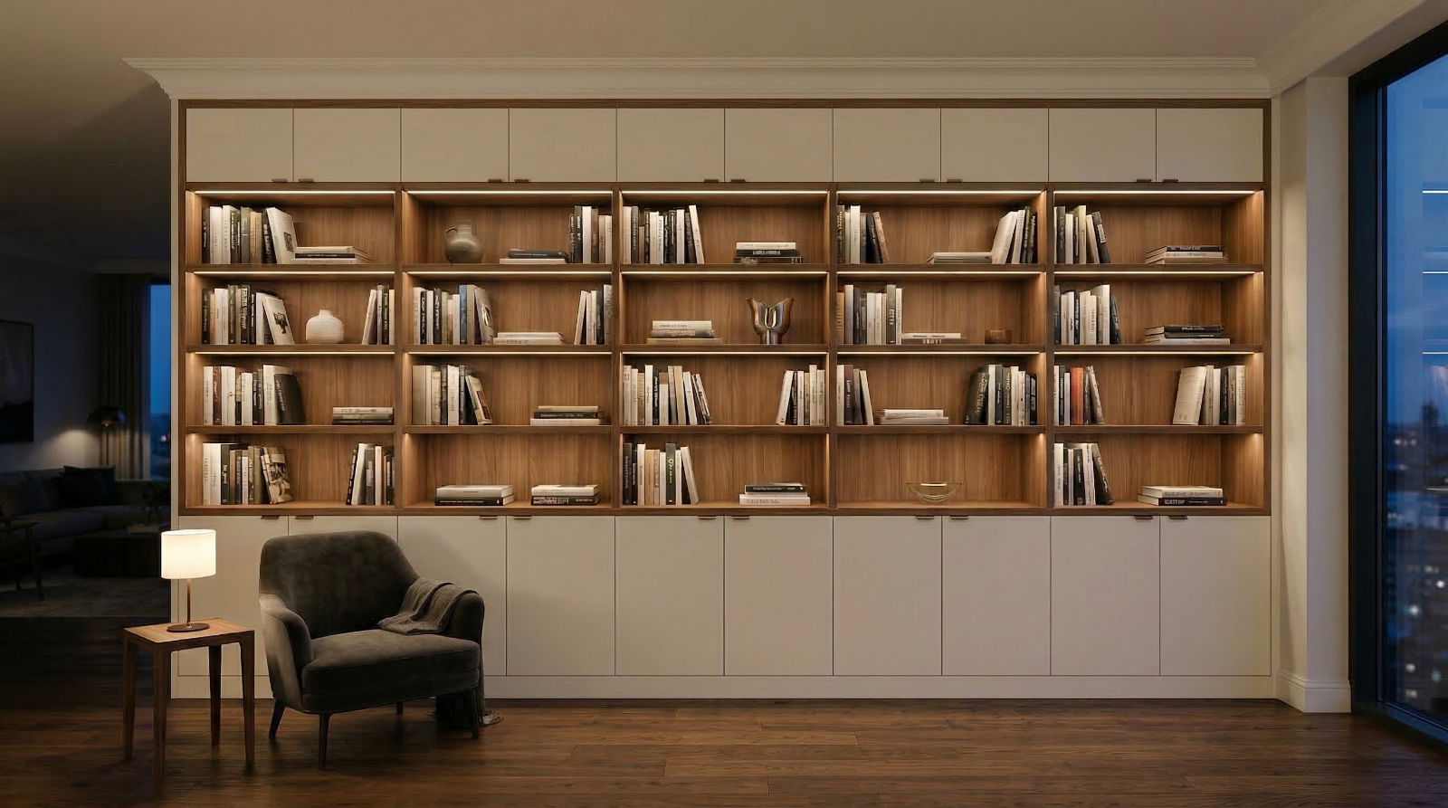 Zabudowa pod sufit w nowoczesnym wnętrzu