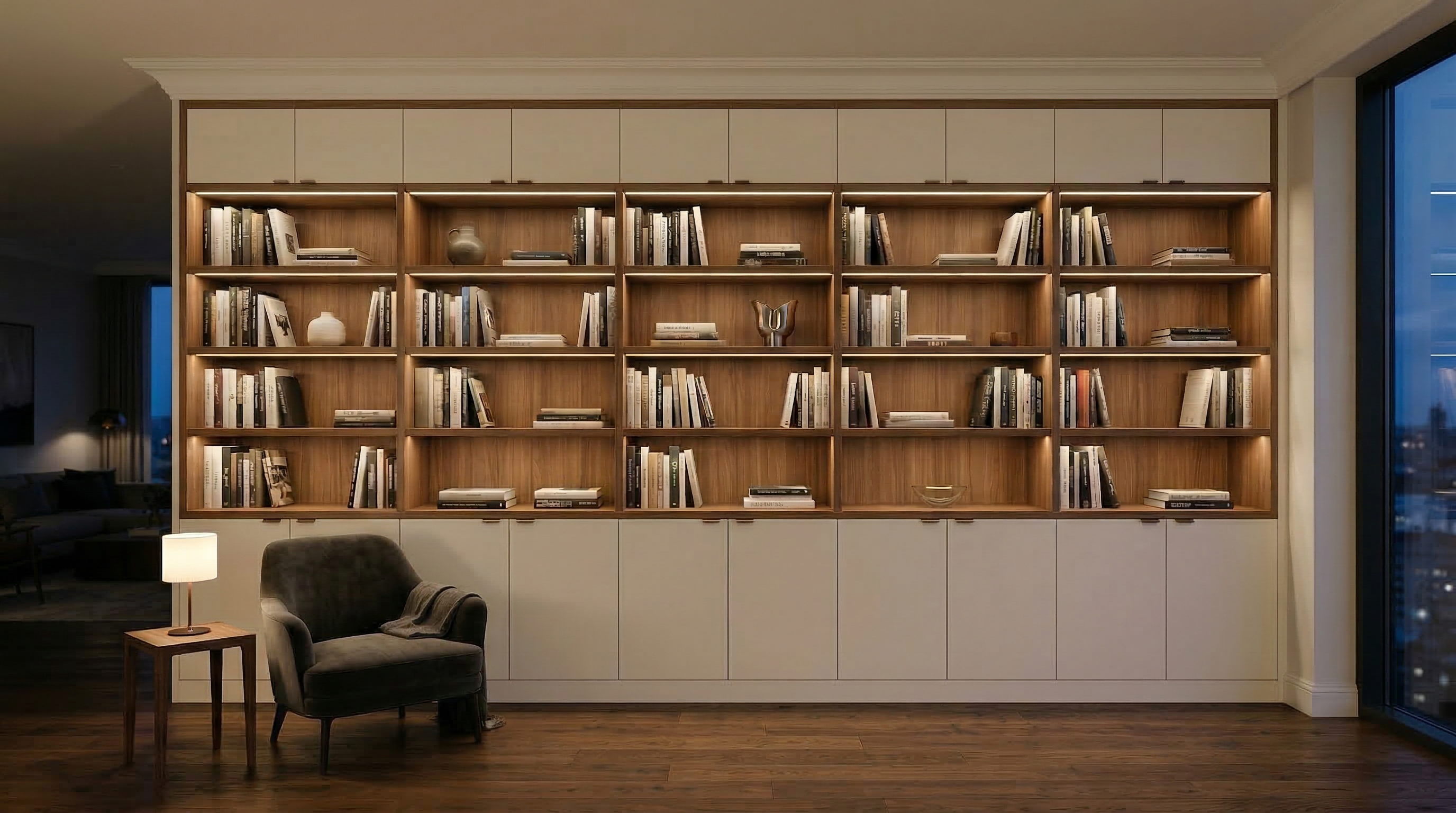 Zabudowa pod sufit w nowoczesnym wnętrzu