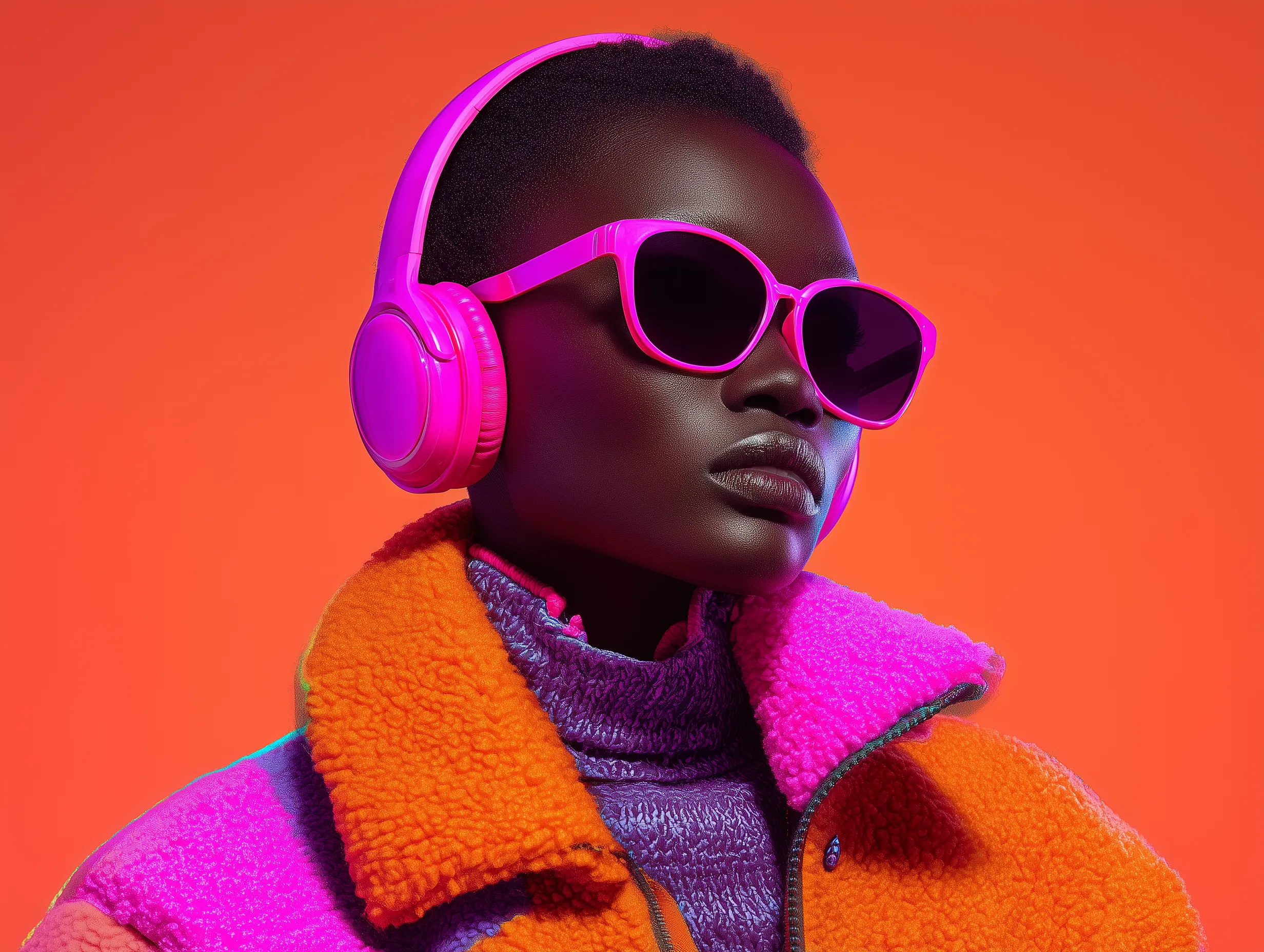 Vibrant Fashion Portrait with Neon Pink and Orange