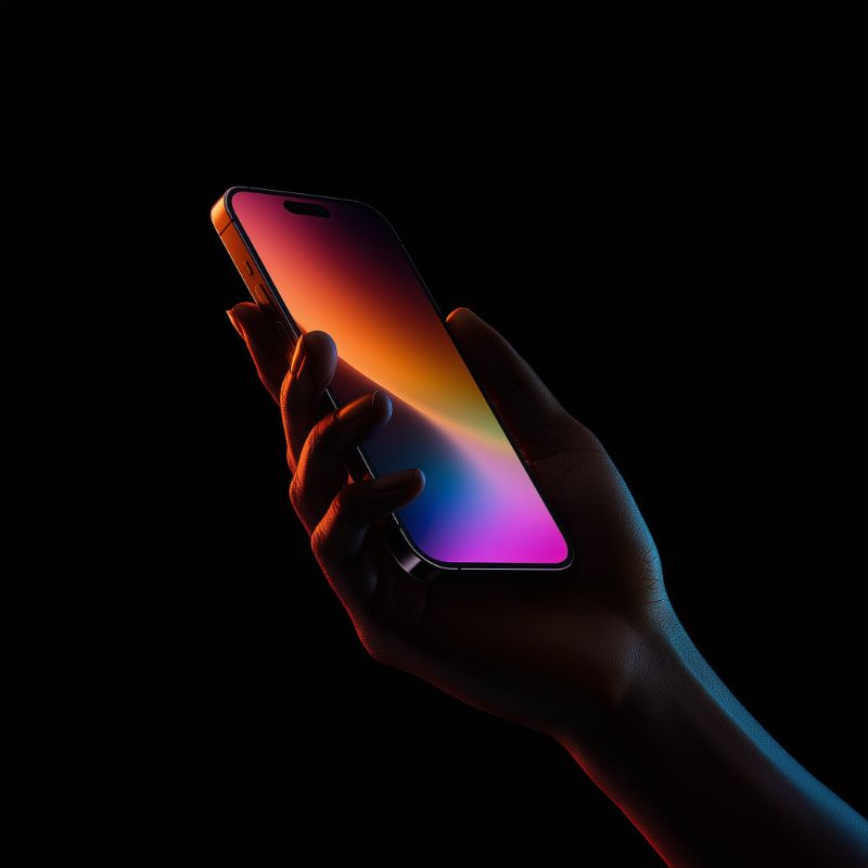 Smartphone with vibrant gradient screen in hand