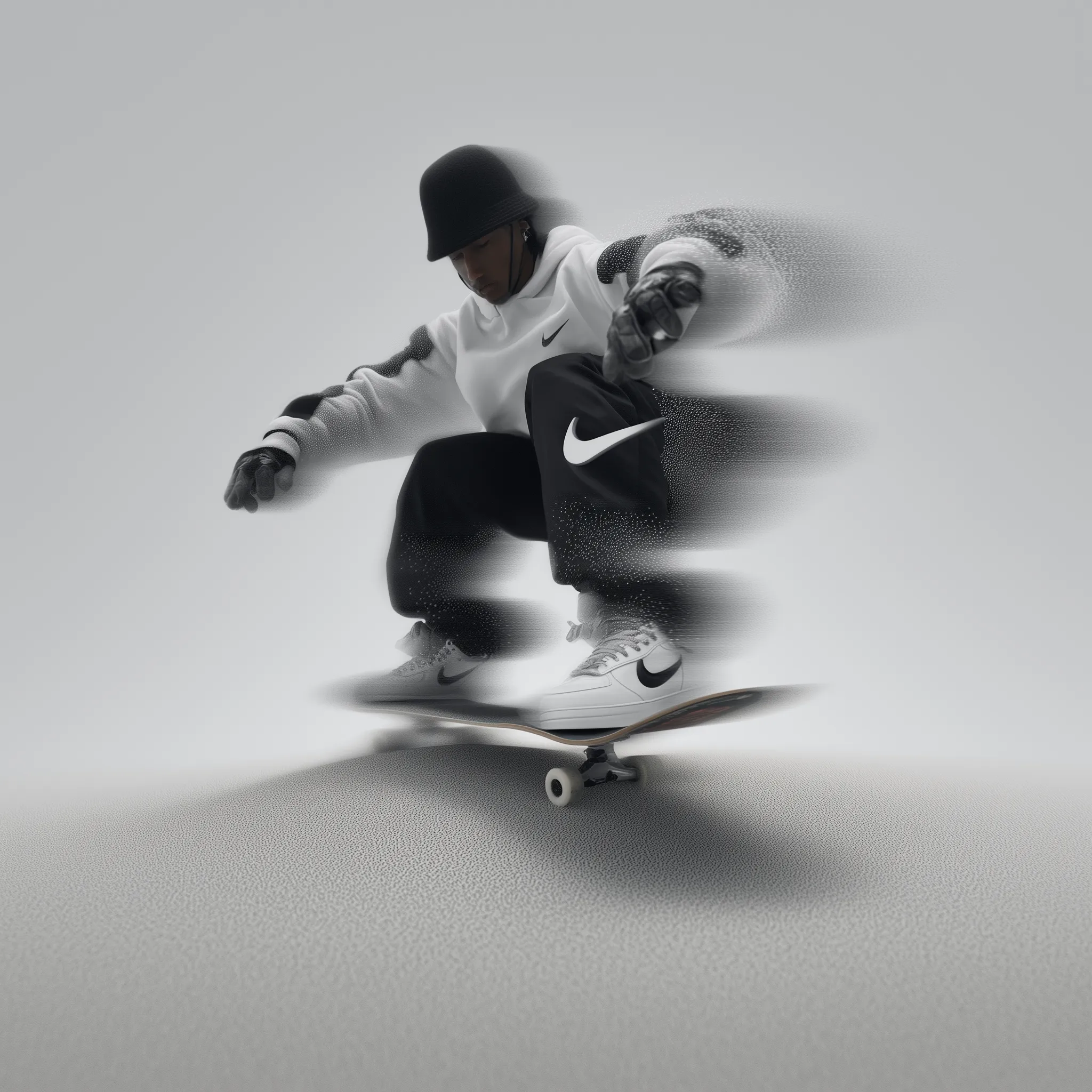 Stylized skateboarder in dynamic motion blur