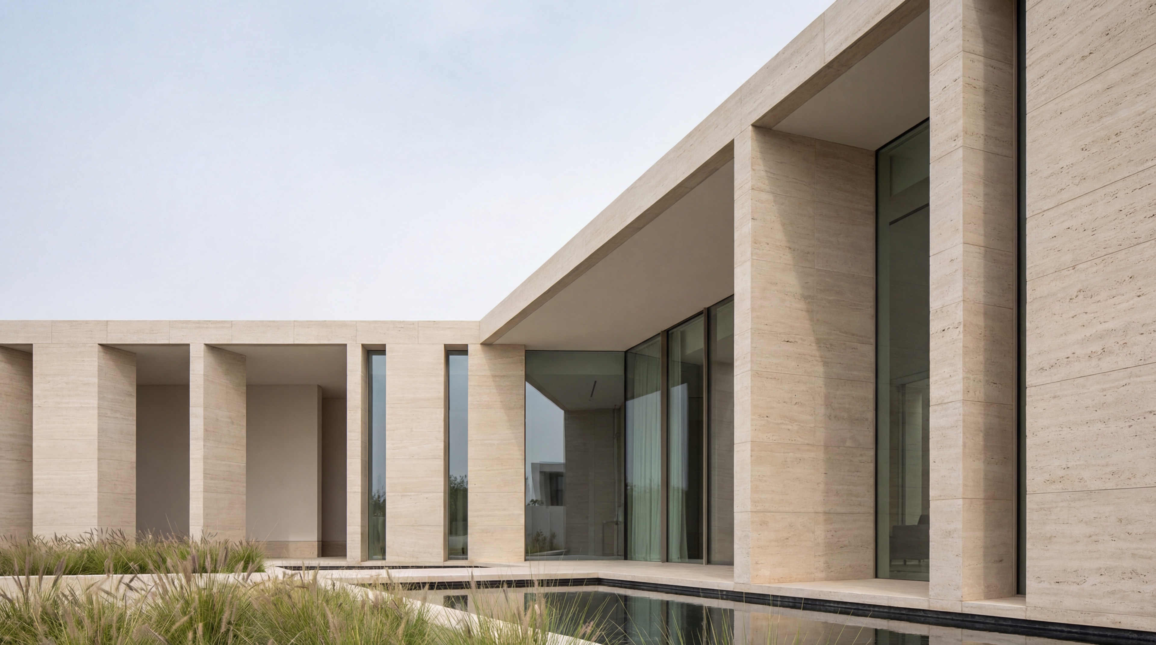 Minimalist stone modern villa exterior