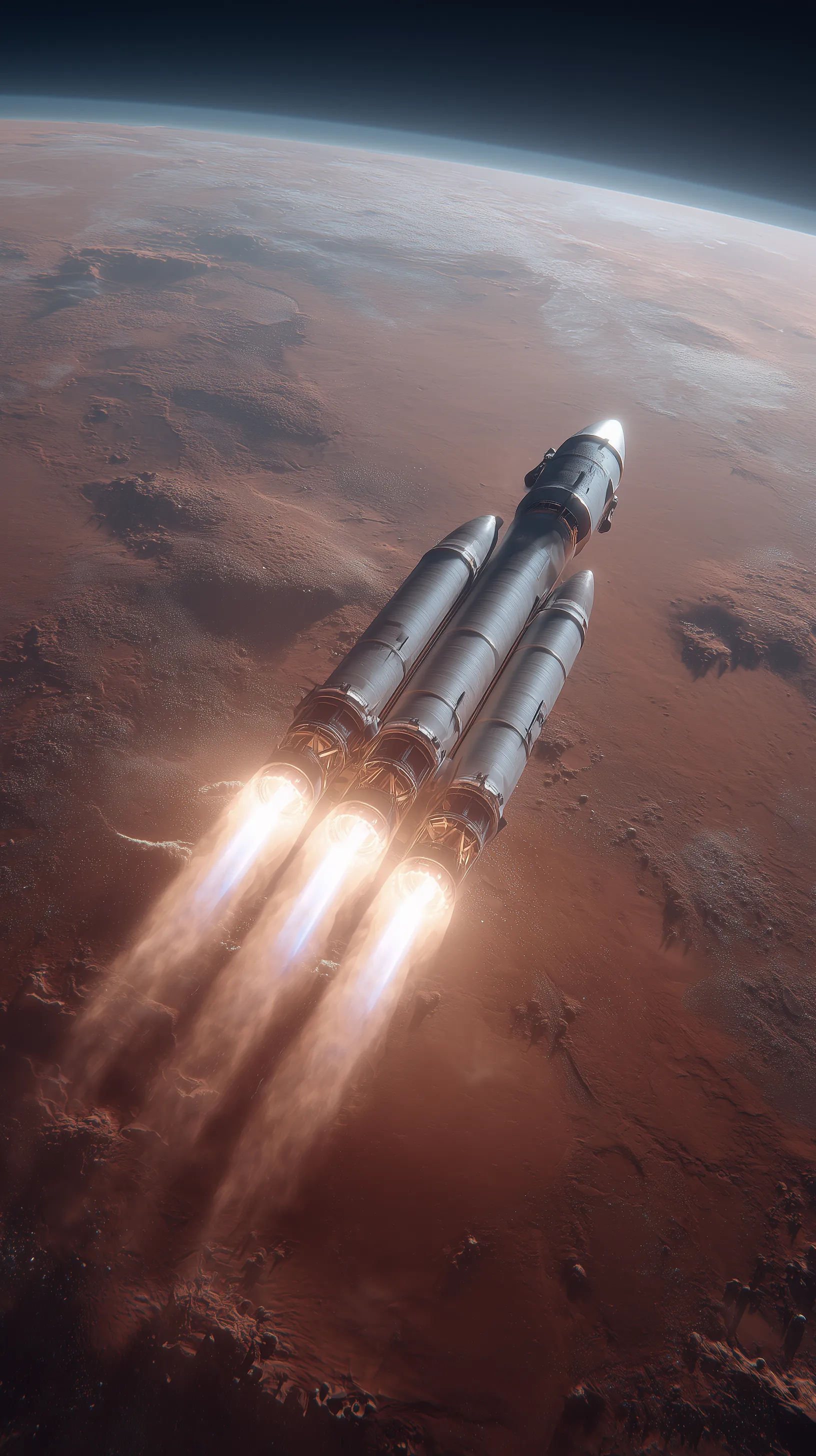 Rocket Launch Over Martian Surface