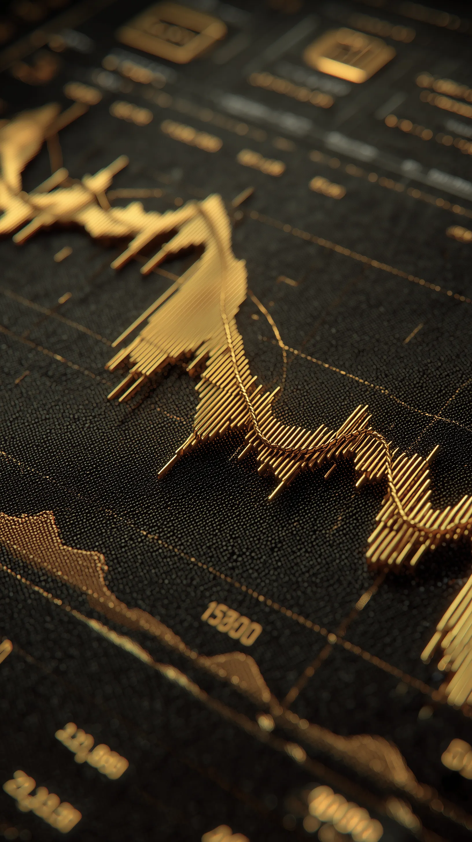 Gold financial chart on dark digital dashboard