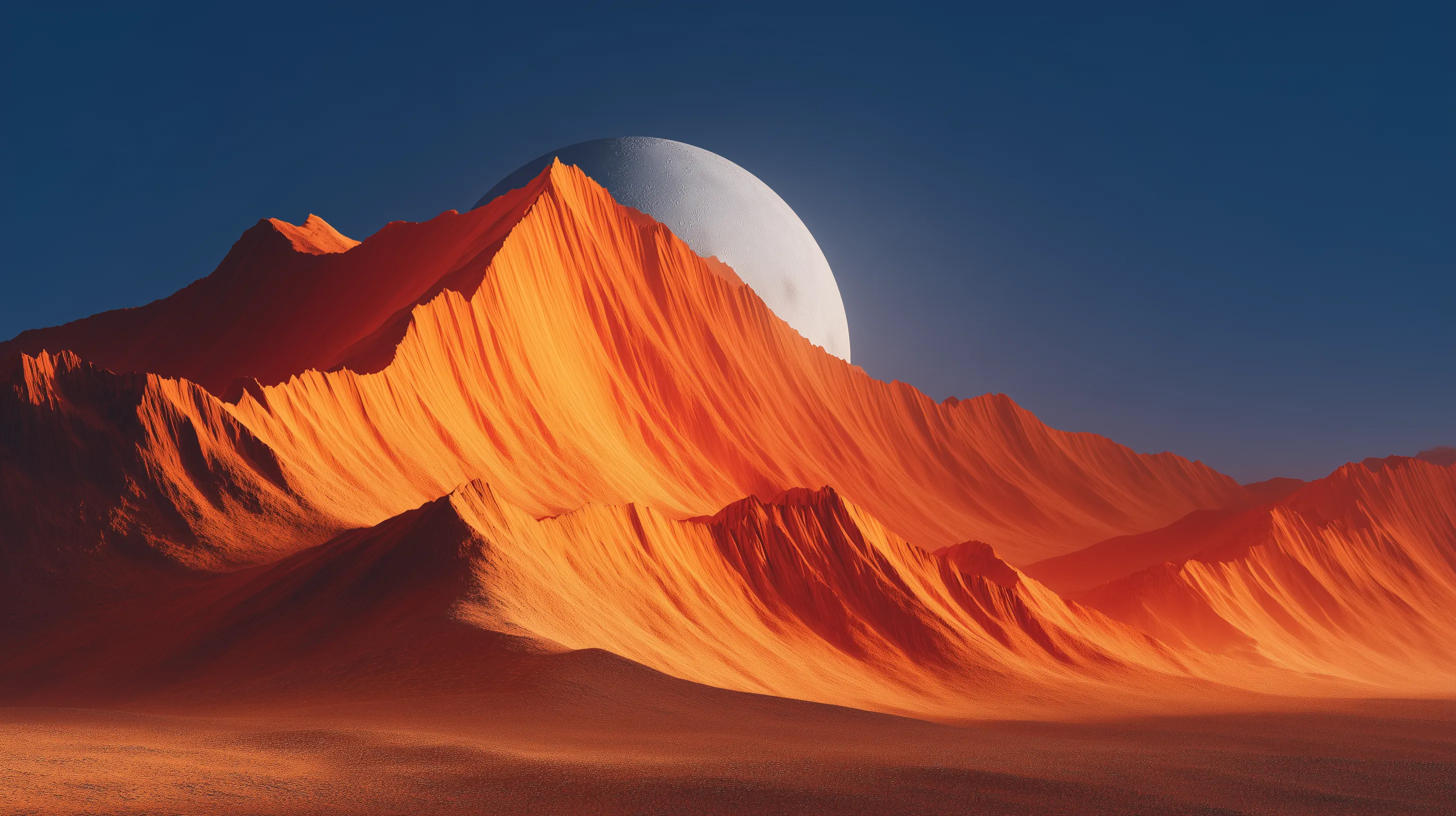 Surreal Desert Peaks Beneath a Moon