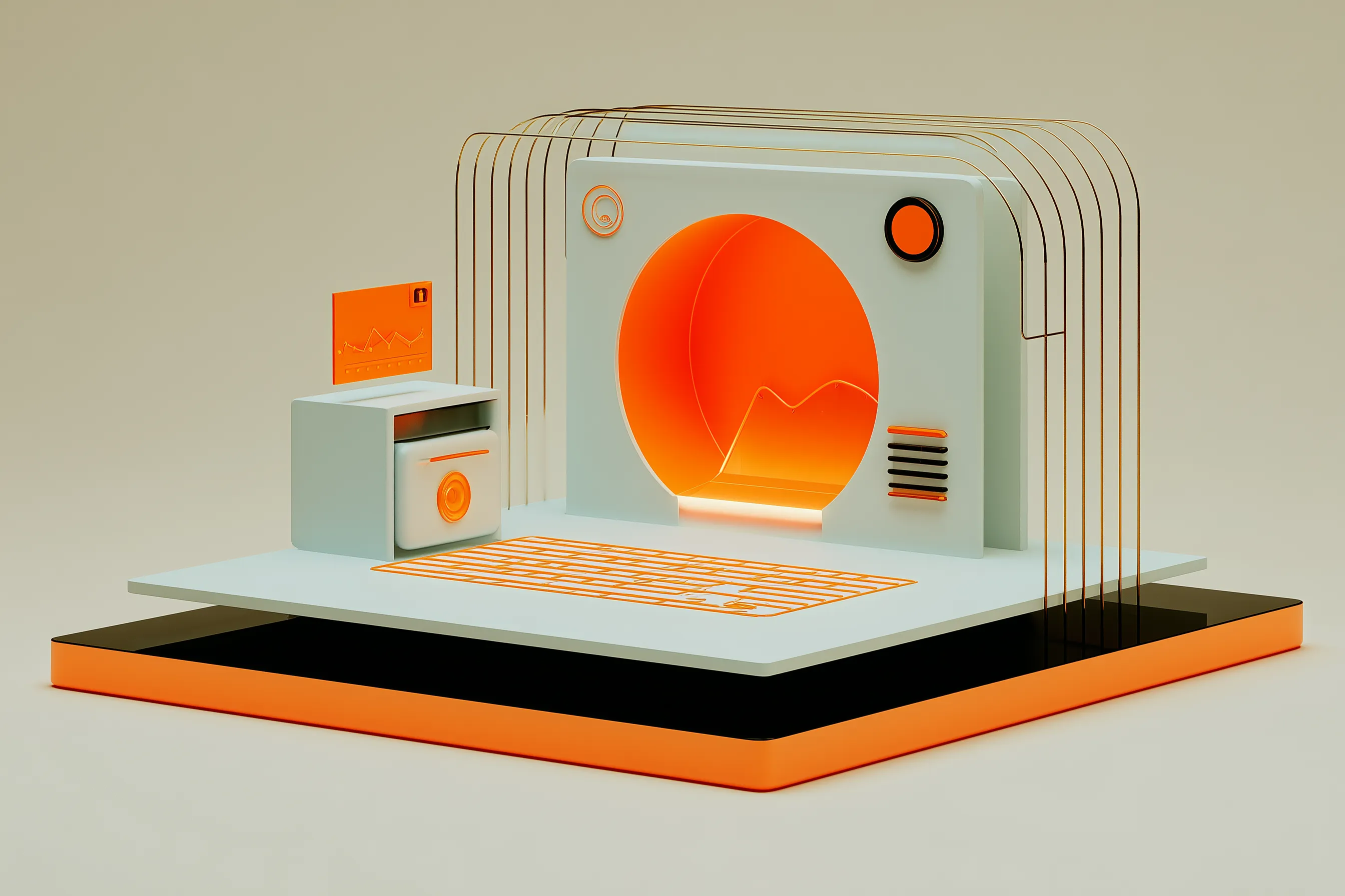 3D abstract data dashboard workstation