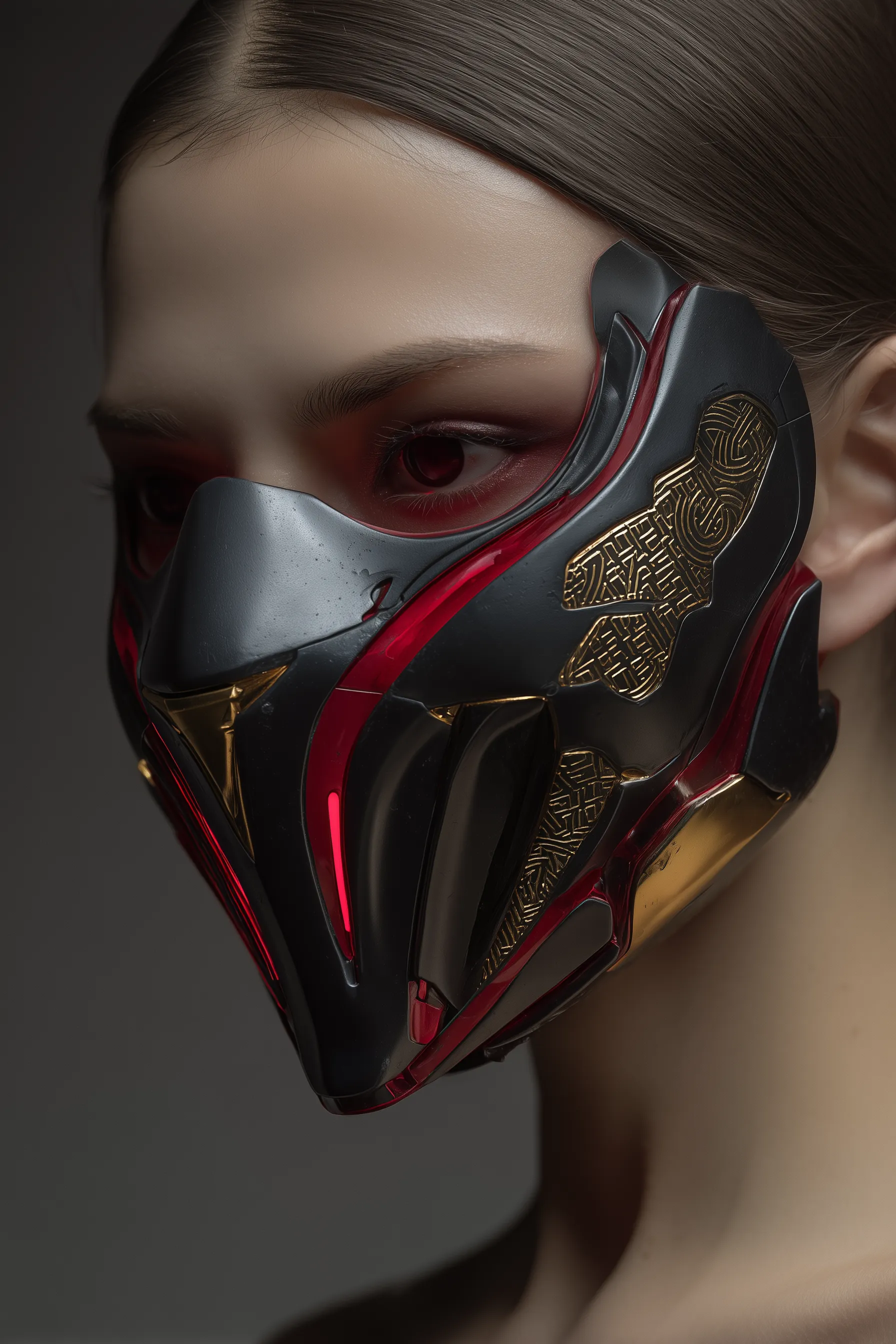 Cyberpunk portrait with ornate tech mask