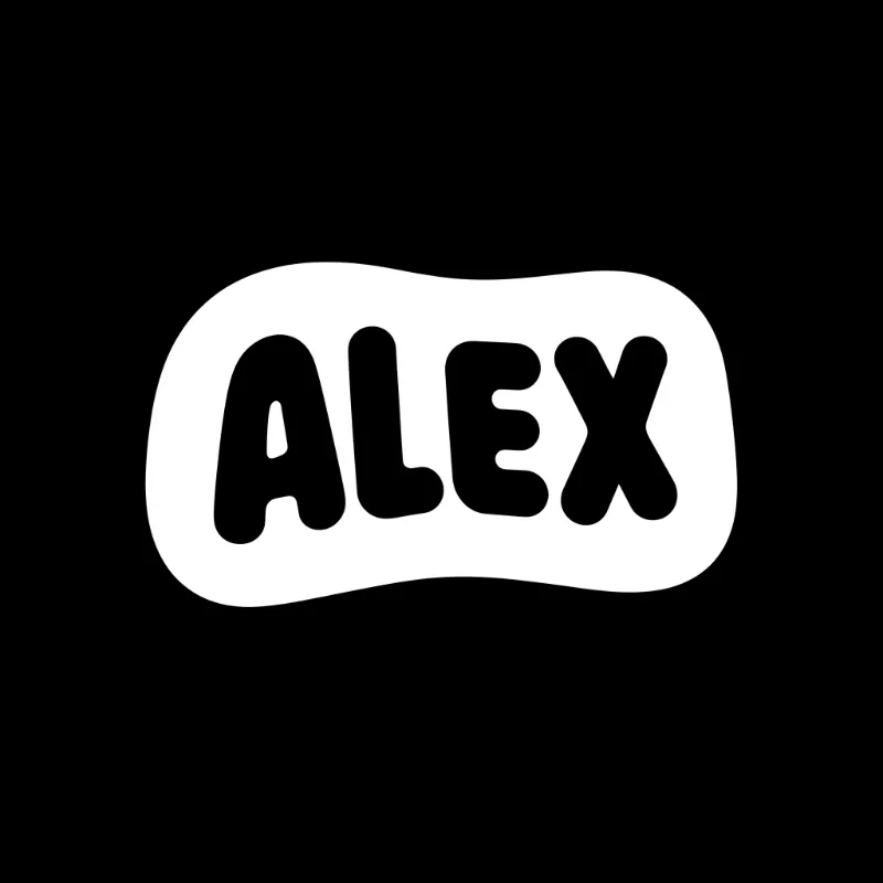 Playful blob logo with ALEX text