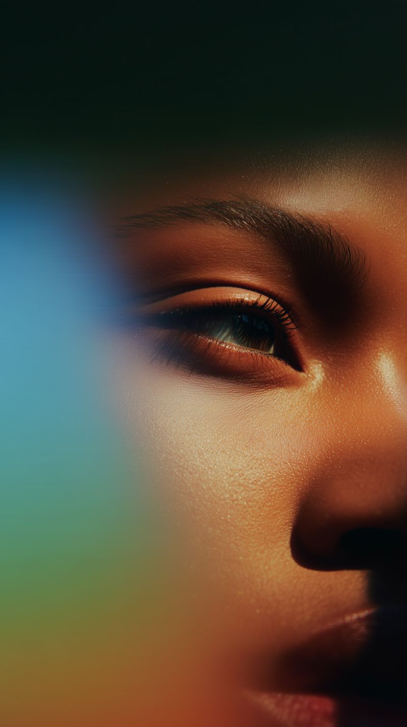 Abstract close-up portrait with color gradient haze