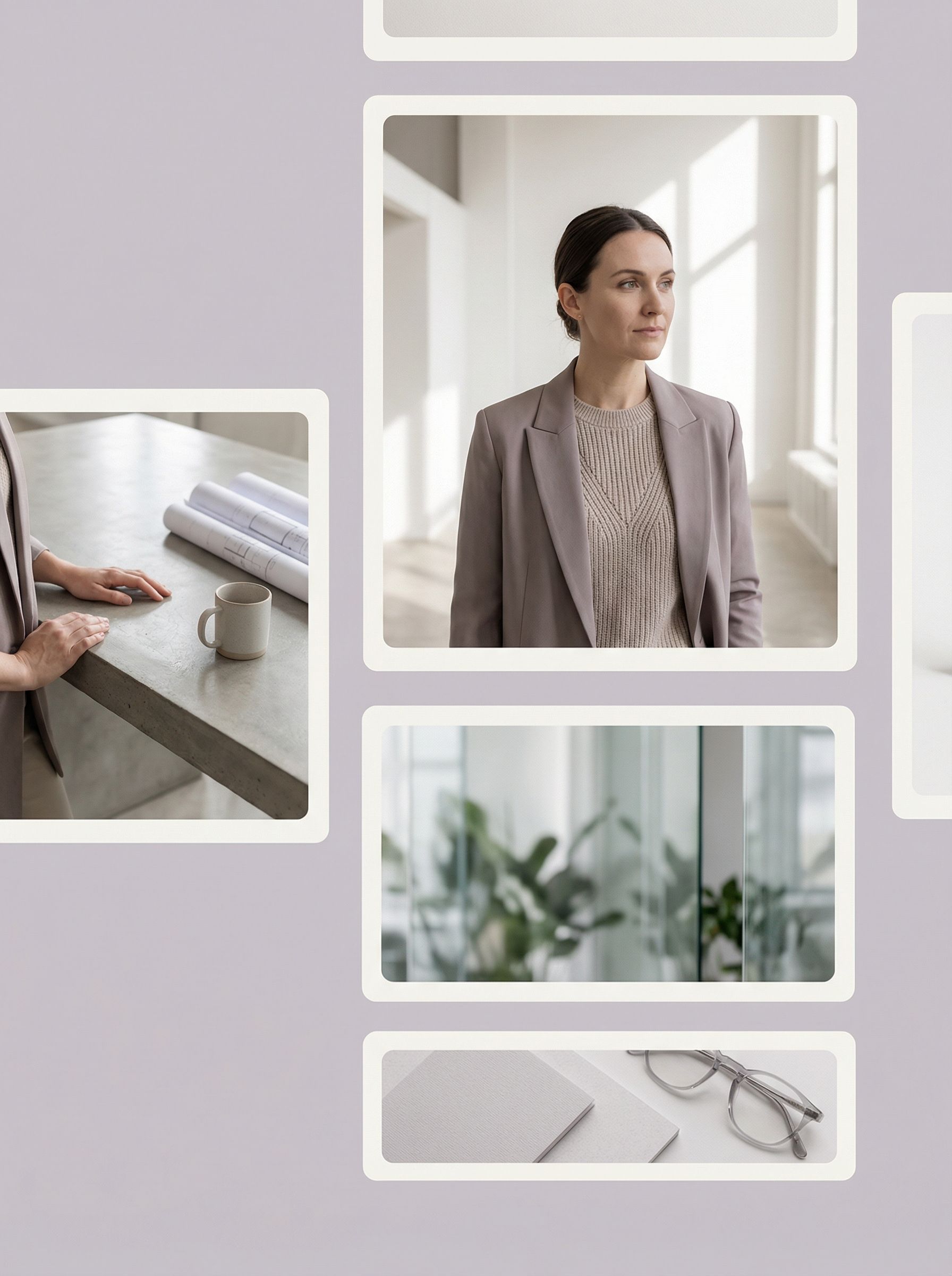 Minimalist business collage with woman in office