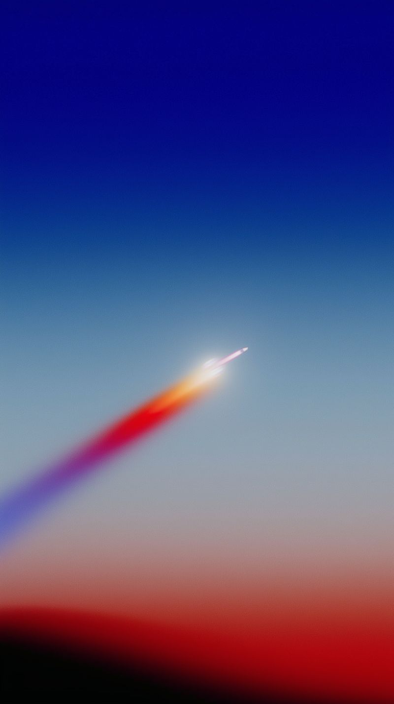 Rocket launch streaking across gradient dawn sky
