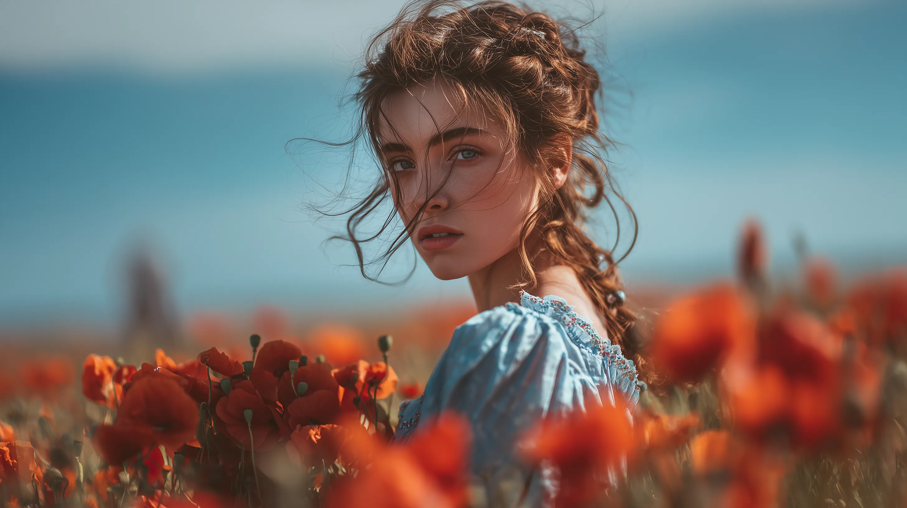 Woman in Poppy Field Portrait