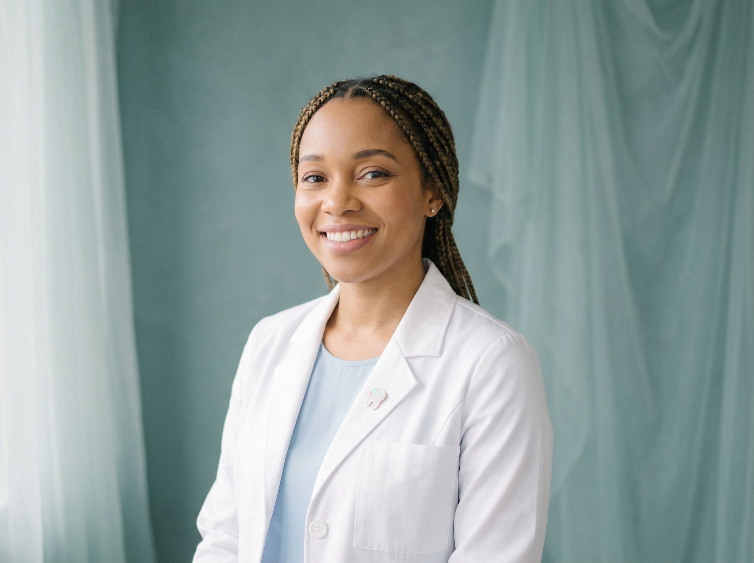 Smiling healthcare professional in white coat