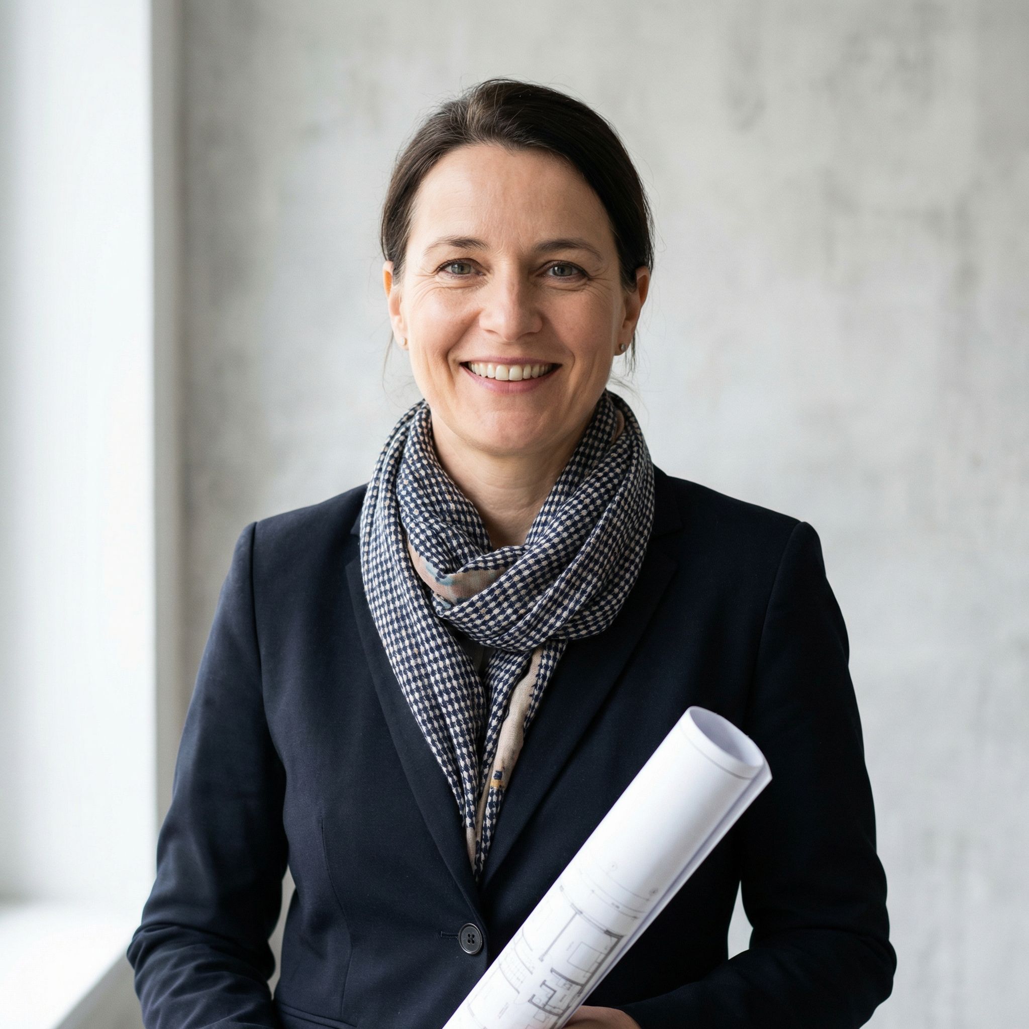 Professional woman with architectural plans