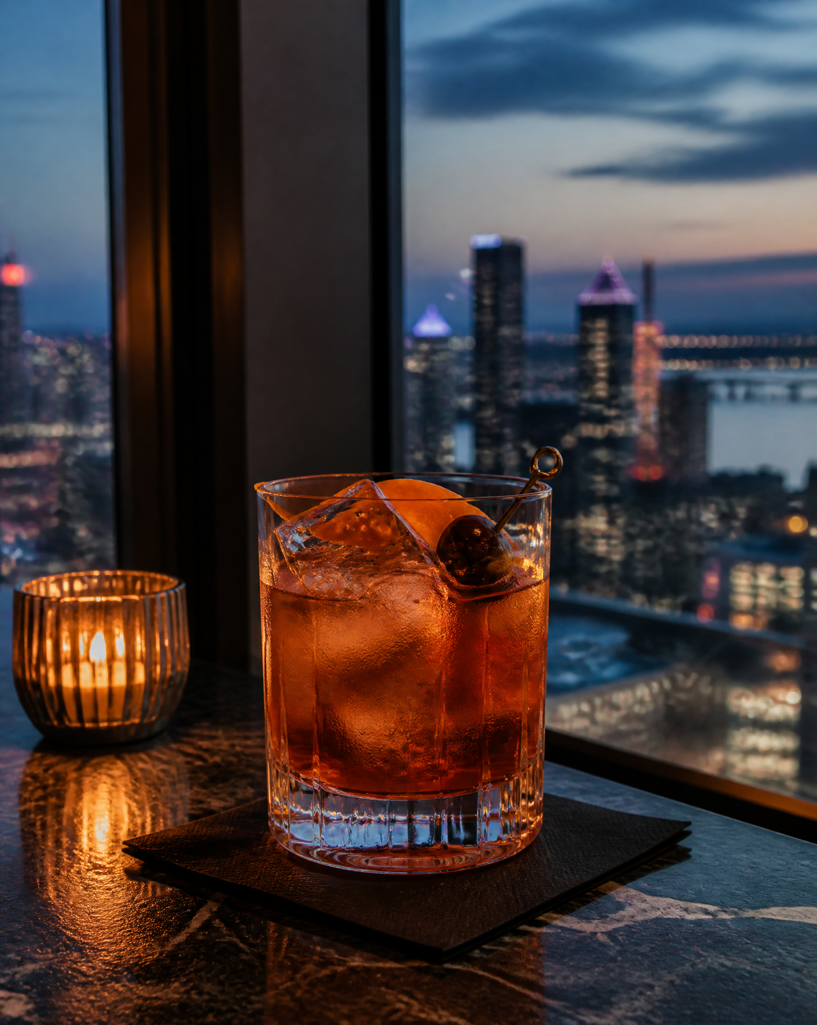 Rooftop Cocktail Overlooking City Skyline
