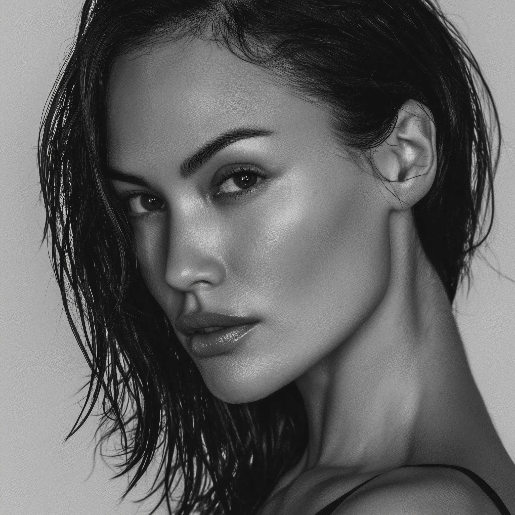 Monochrome close-up portrait of young woman