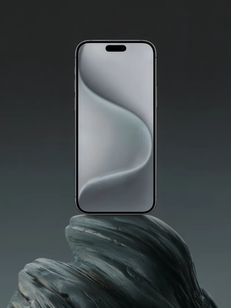 Minimalist smartphone on dark sculpted stone