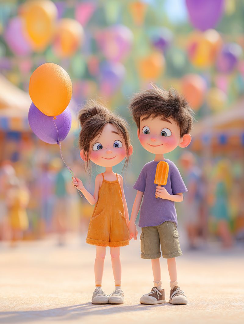 Animated kids enjoying a festive fair