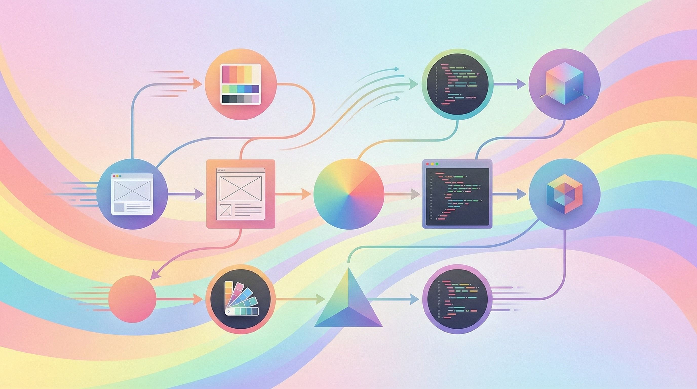 Colorful UI Design to Code Workflow Diagram