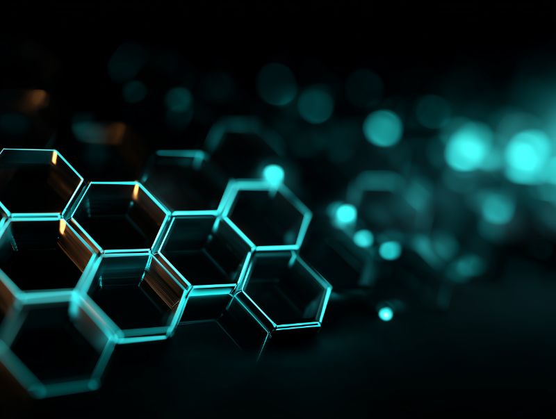Glowing teal hexagon grid on dark backdrop