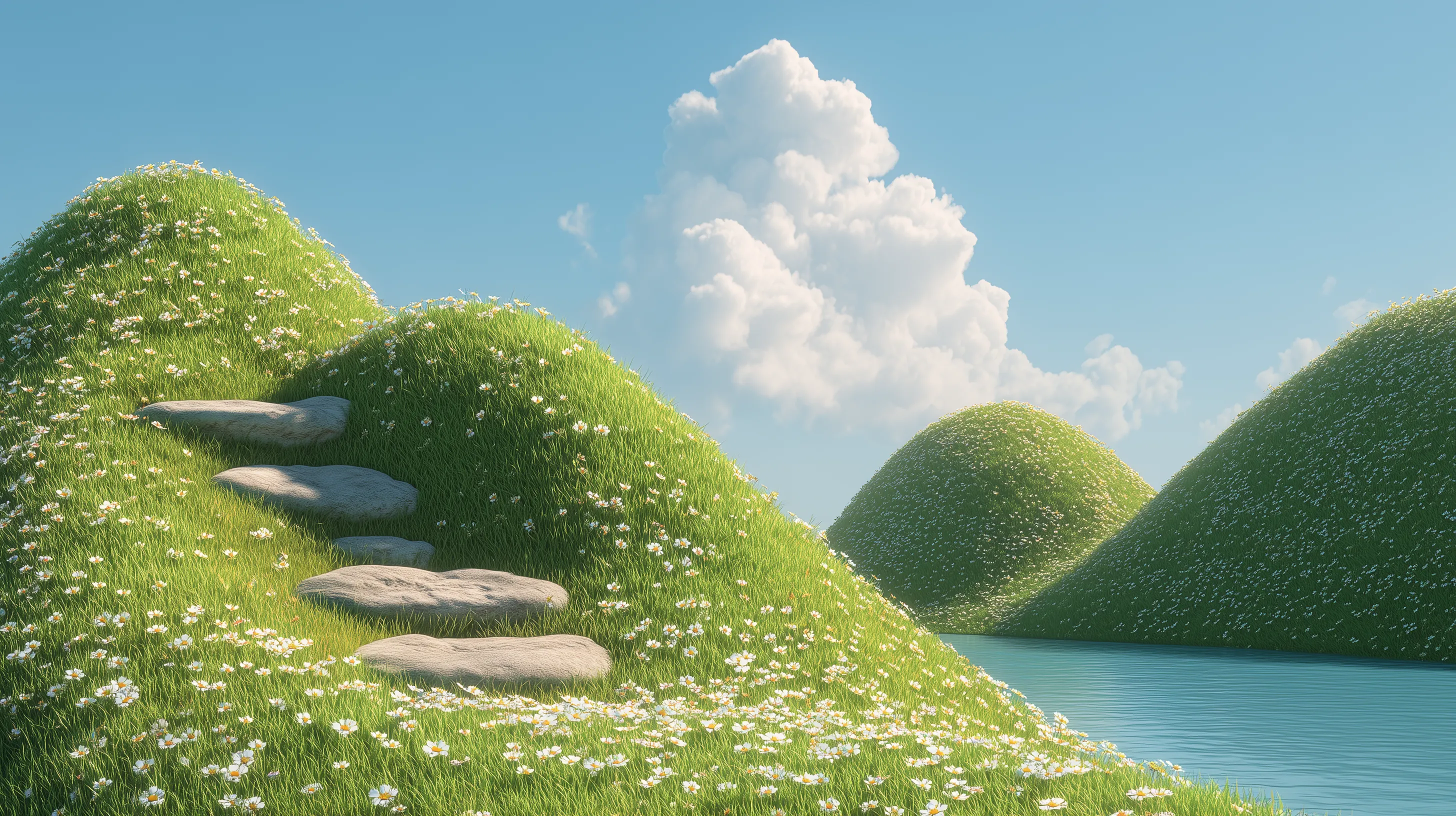 Serene Rolling Green Hills with Stone Path